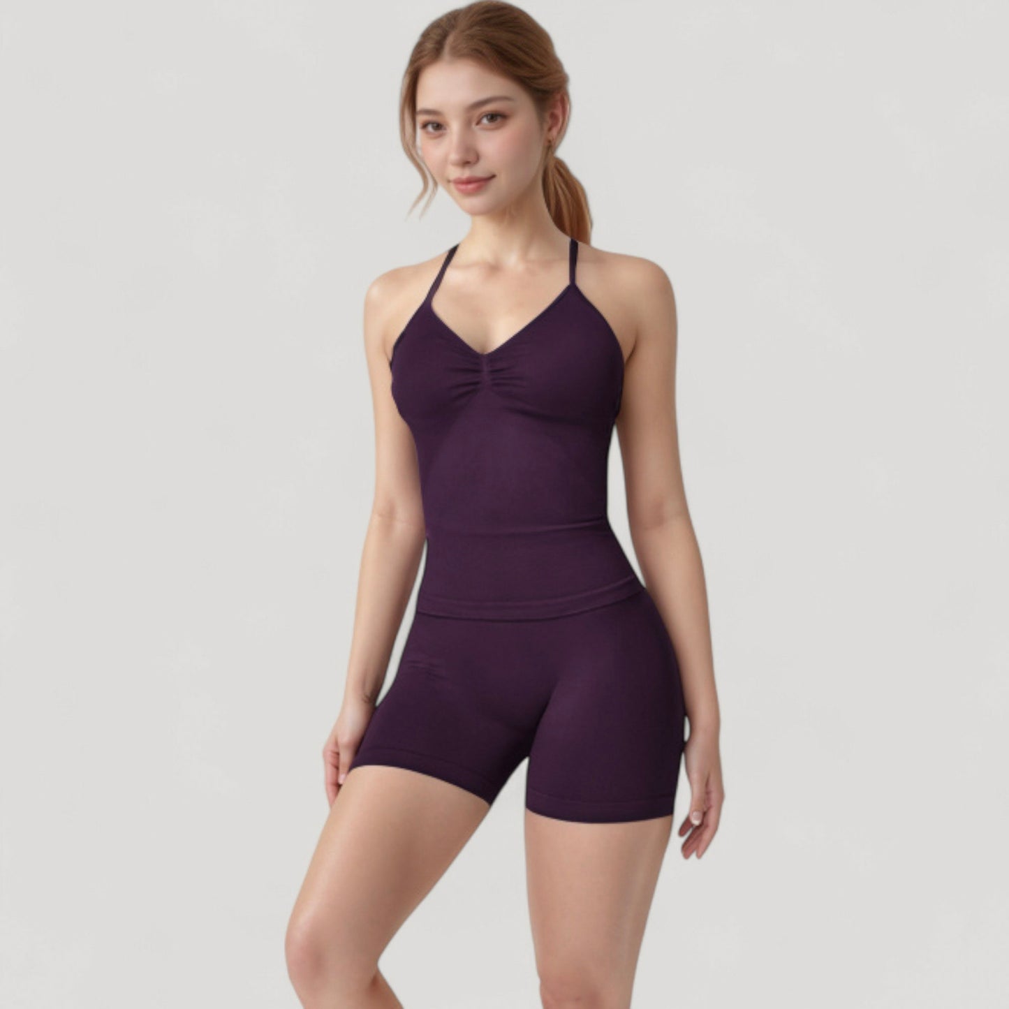 Anna-Kaci Active Women's Seamless Padded Cami Tank Top with Ruched Front Detail and Adjustable Halter Straps - Small, Gray