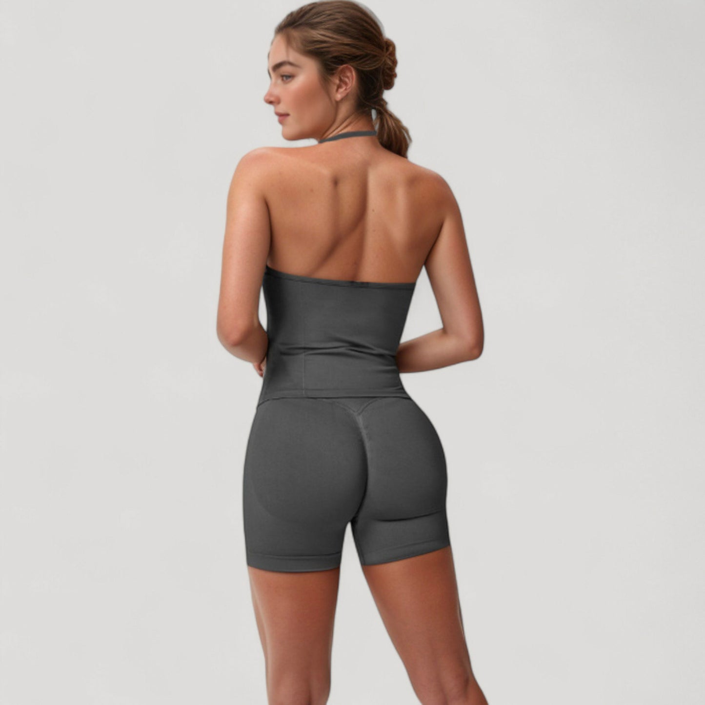 Anna-Kaci Active Women's Seamless Padded Cami Tank Top with Ruched Front Detail and Adjustable Halter Straps - Small, Gray