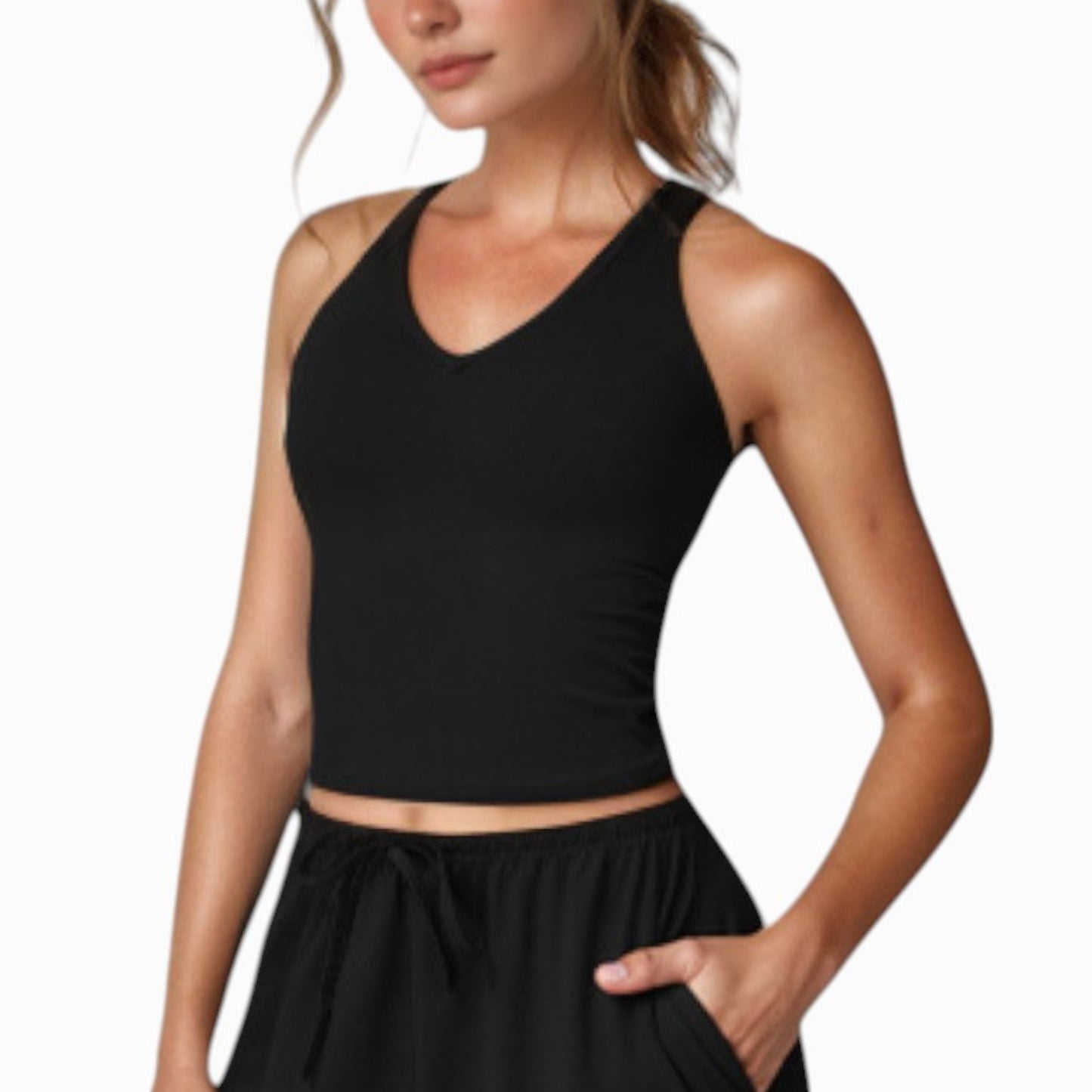 Anna-Kaci Active Women's Cropped Active Tank Top with Built-In Bra and Racerback Design - Small, Brown