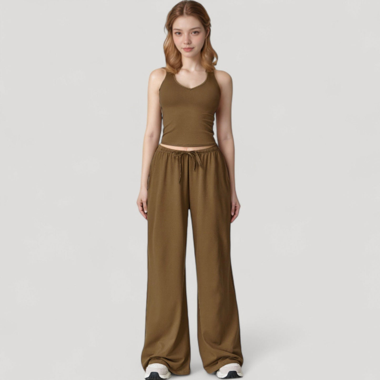 Anna-Kaci Active Women's Cropped Active Tank Top with Built-In Bra and Racerback Design - Small, Brown