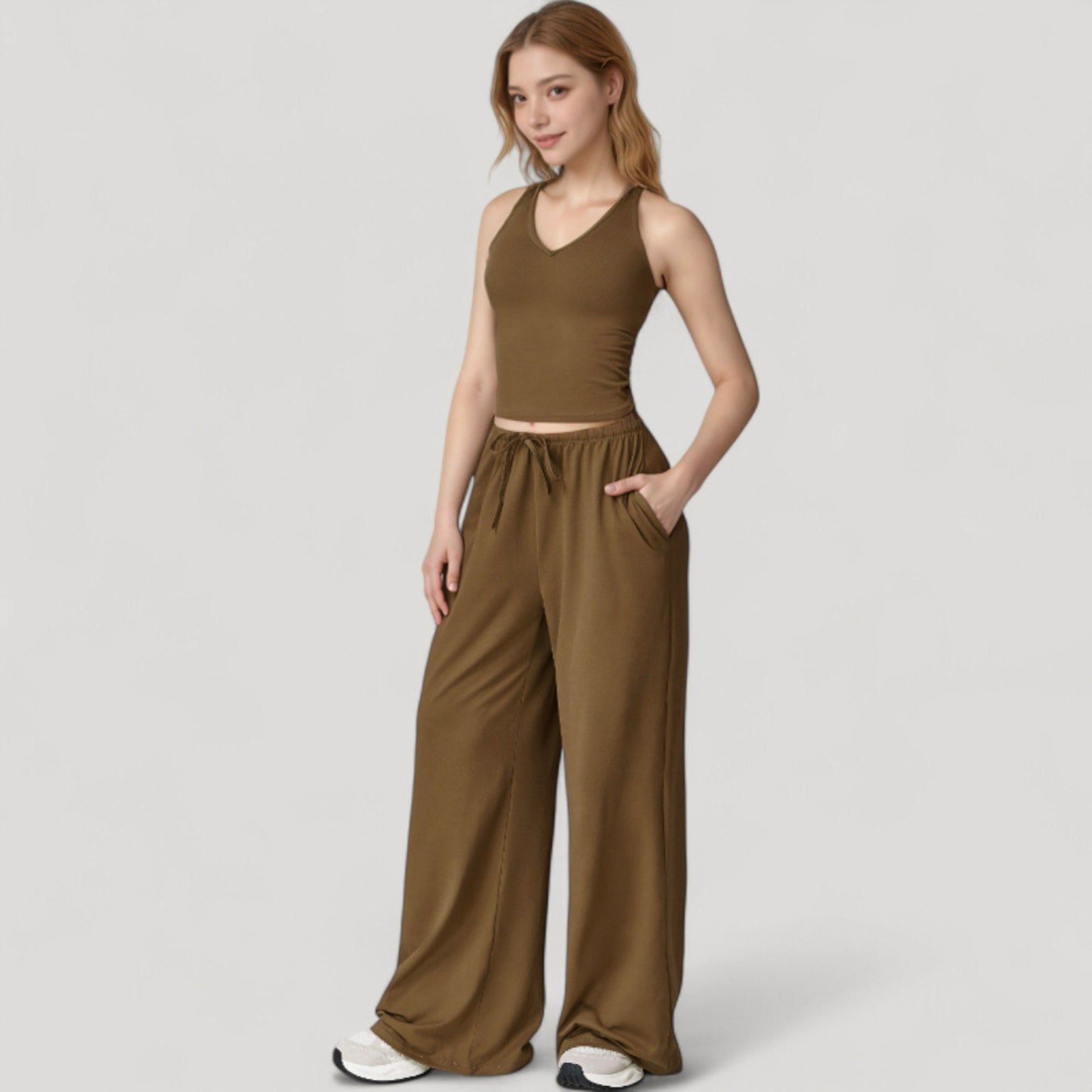 Anna-Kaci Active Women's Cropped Active Tank Top with Built-In Bra and Racerback Design - Small, Brown