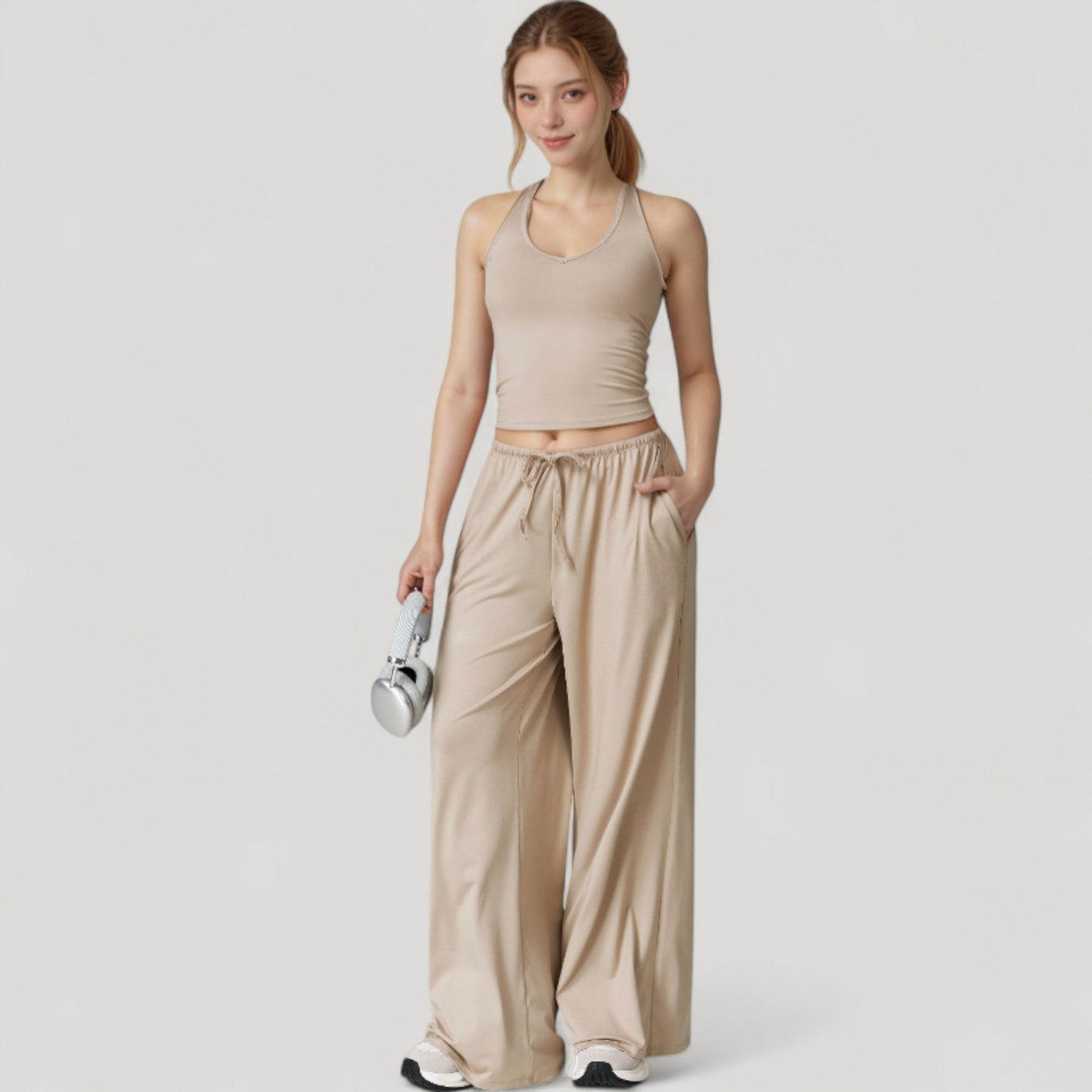 Anna-Kaci Active Women's Cropped Active Tank Top with Built-In Bra and Racerback Design - Small, Brown