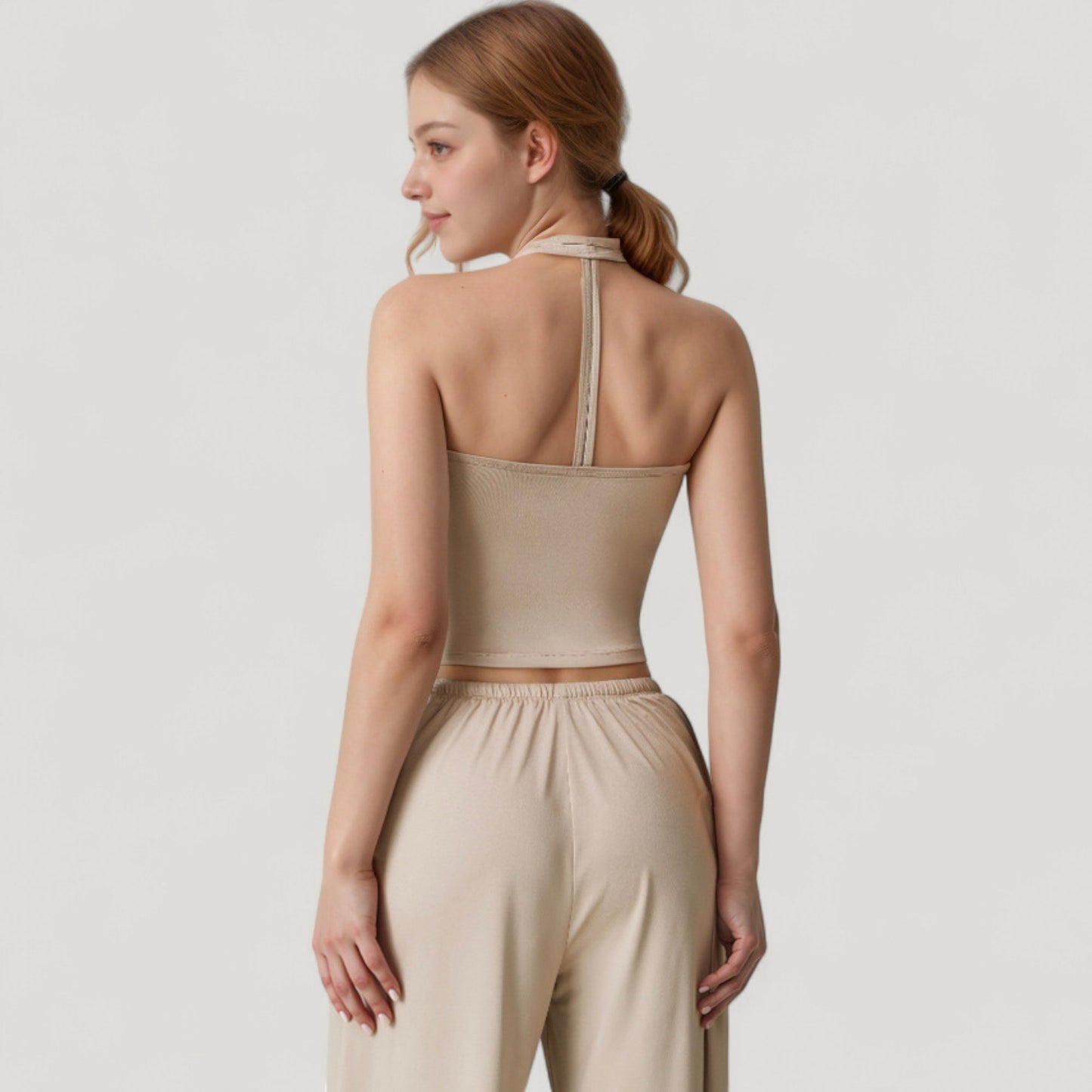 Anna-Kaci Active Women's Cropped Active Tank Top with Built-In Bra and Racerback Design - Small, Brown