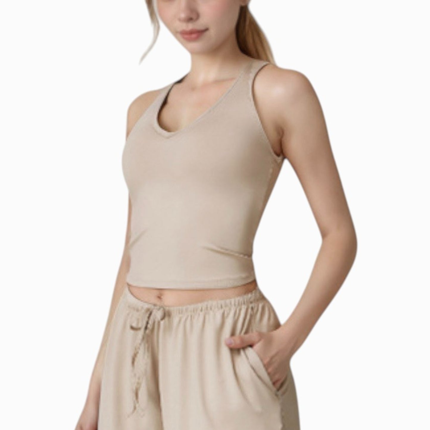 Anna-Kaci Active Women's Cropped Active Tank Top with Built-In Bra and Racerback Design - Small, Brown