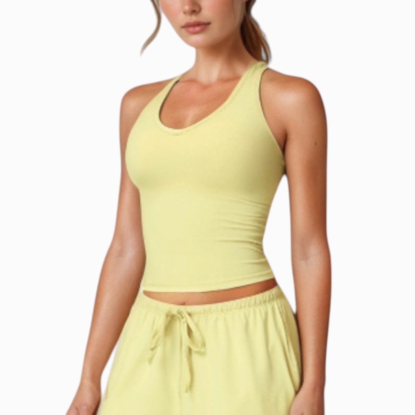 Anna-Kaci Active Women's Cropped Active Tank Top with Built-In Bra and Racerback Design - Small, Brown