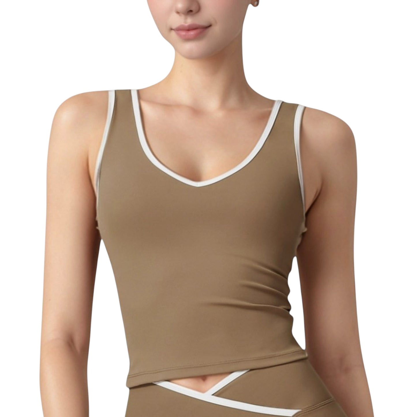 Anna-Kaci Active Women's Contrast Trim Cropped Tank Top with Scoop Neck and Stretch Fit for Yoga and Everyday Wear