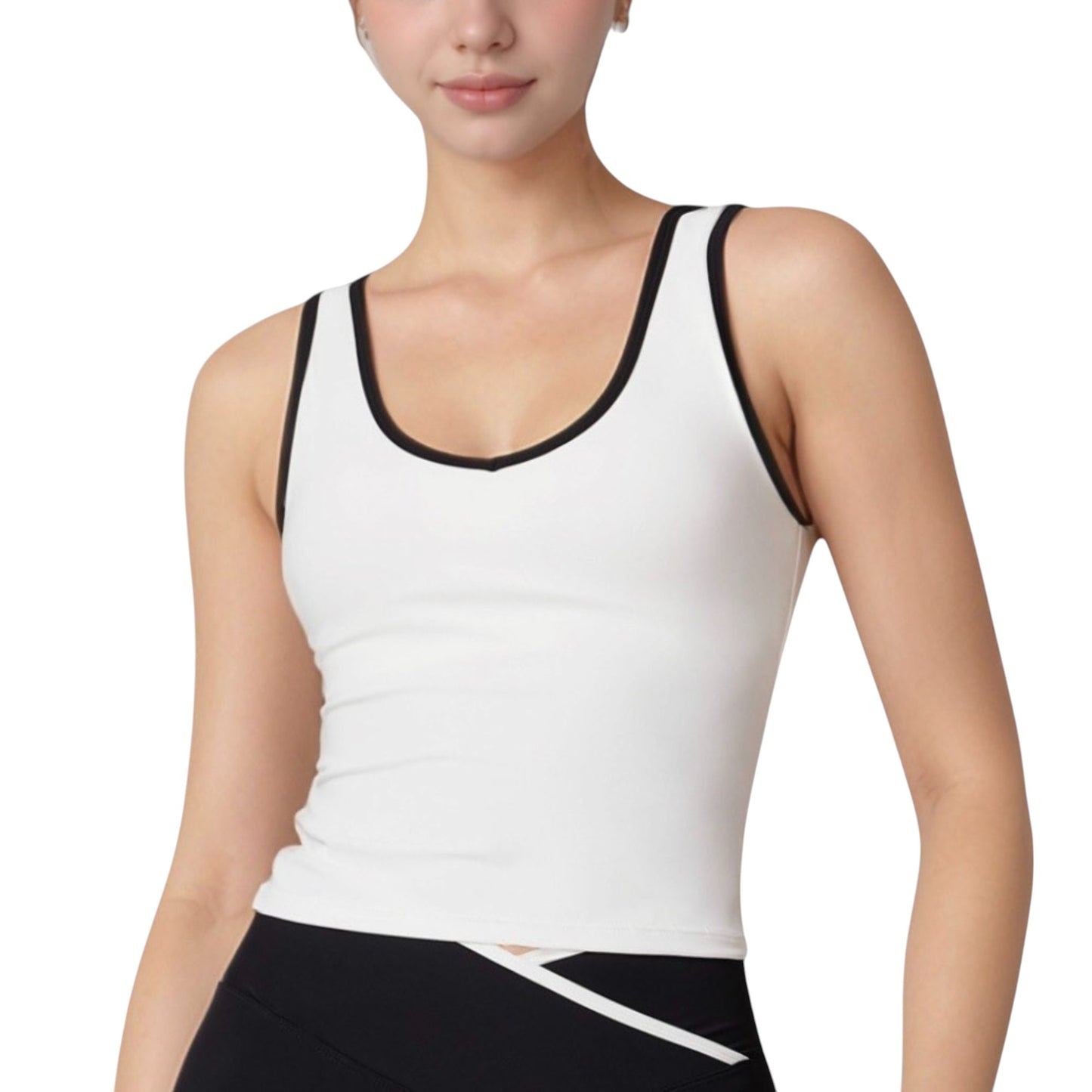 Anna-Kaci Active Women's Contrast Trim Cropped Tank Top with Scoop Neck and Stretch Fit for Yoga and Everyday Wear