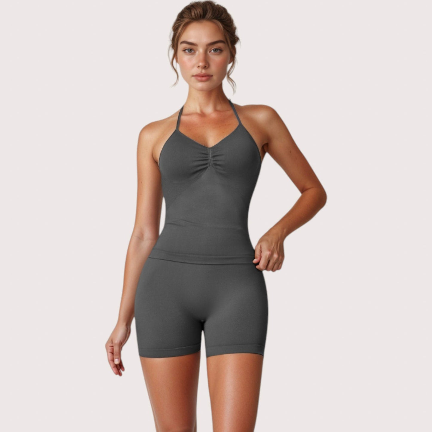 Anna-Kaci Active Women's High Waist Compression Biker Shorts with Sculpting Seam Detail and Stretch Fit Fabric - Small, Gray