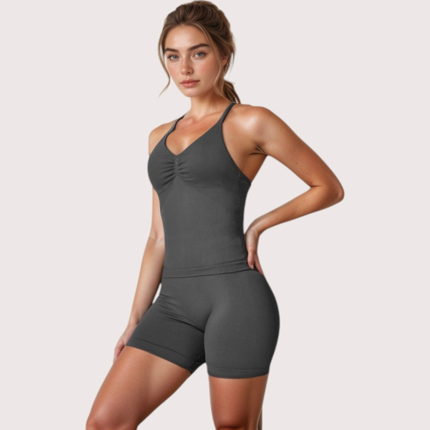 Anna-Kaci Active Women's High Waist Compression Biker Shorts with Sculpting Seam Detail and Stretch Fit Fabric - Small, Gray