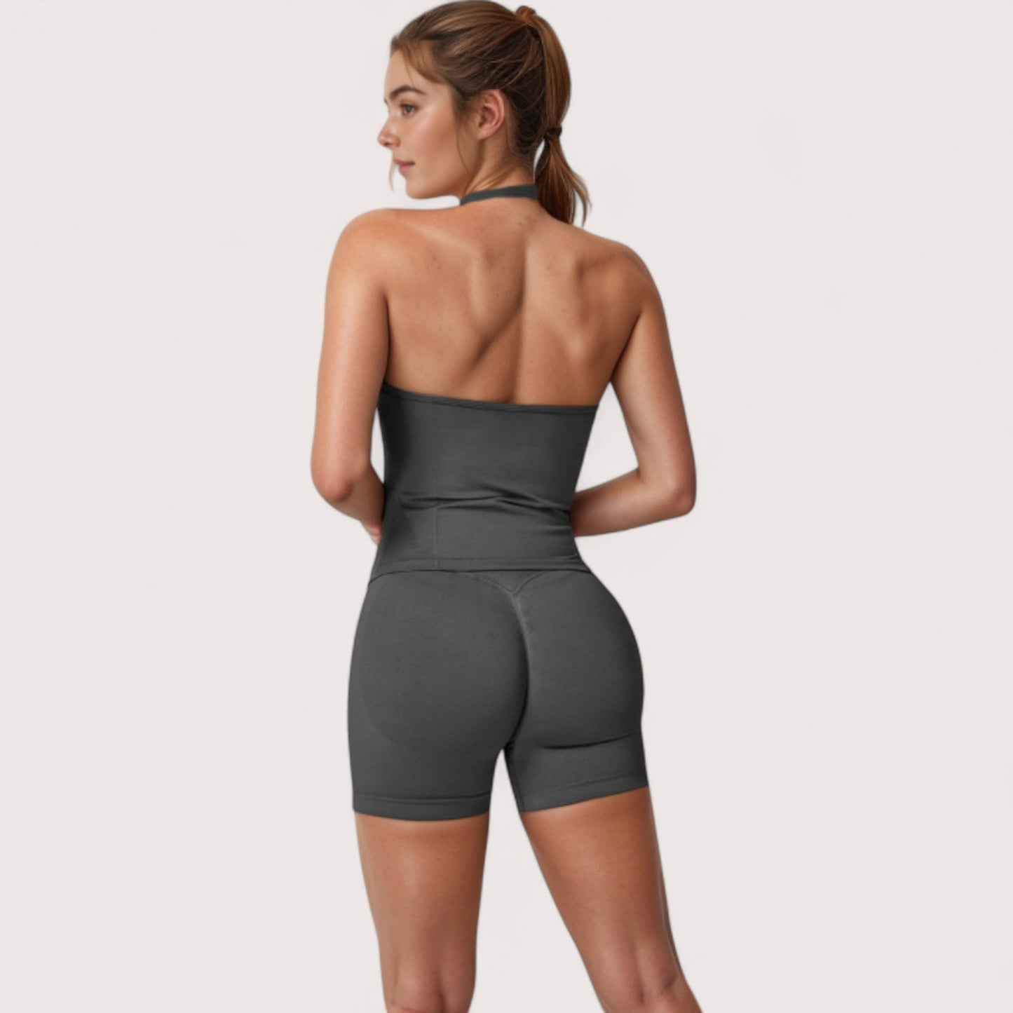 Anna-Kaci Active Women's High Waist Compression Biker Shorts with Sculpting Seam Detail and Stretch Fit Fabric - Small, Gray
