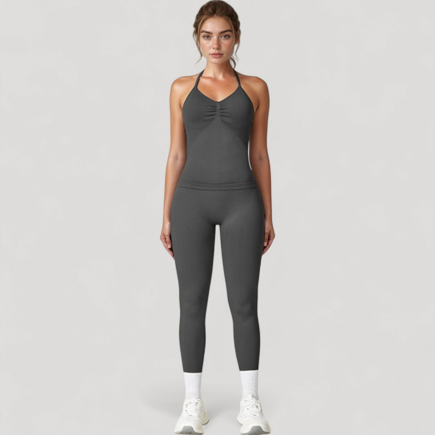 Anna-Kaci Active Women's Seamless High Waist Compression Leggings with Sculpting Back Detail and Stretch Knit Fabric - Small, Gray