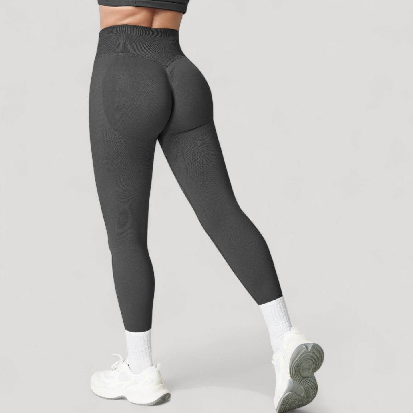 Anna-Kaci Active Women's Seamless High Waist Compression Leggings with Sculpting Back Detail and Stretch Knit Fabric - Small, Gray