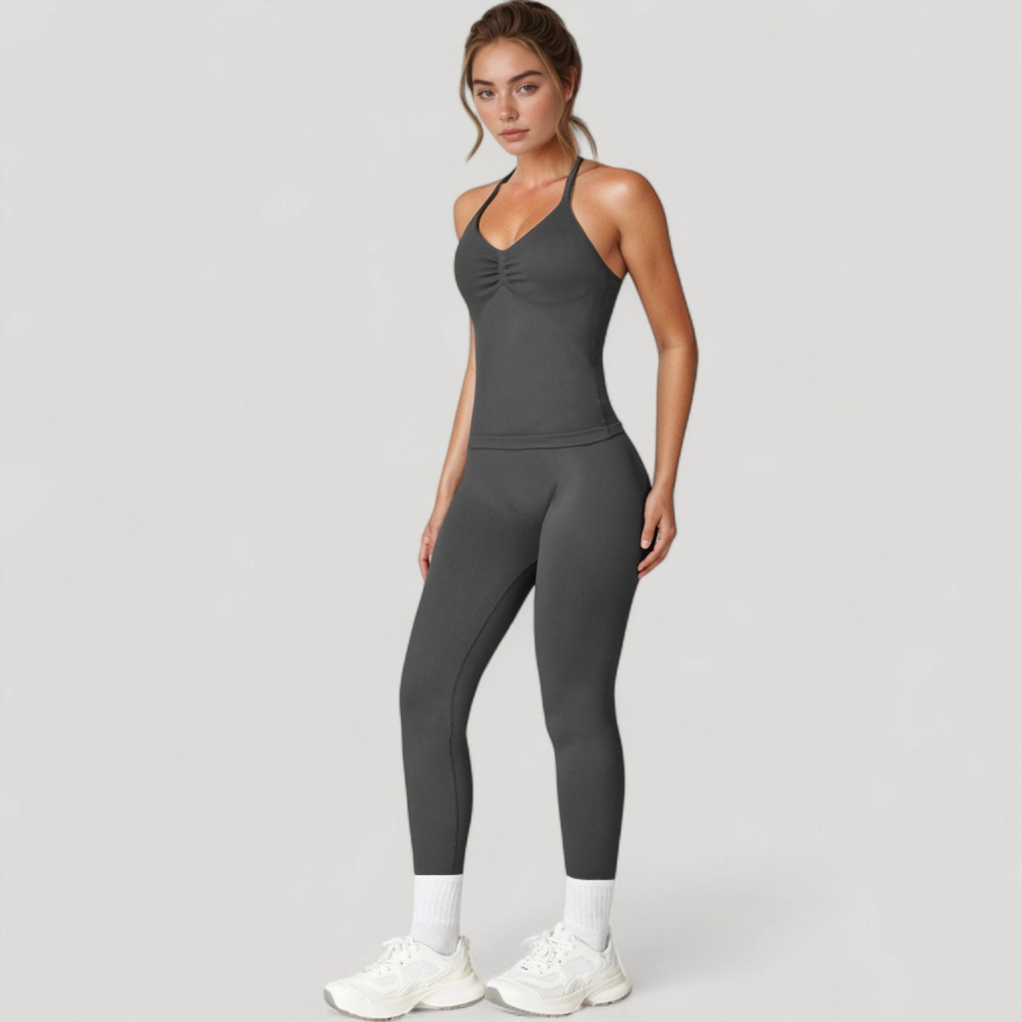 Anna-Kaci Active Women's Seamless High Waist Compression Leggings with Sculpting Back Detail and Stretch Knit Fabric - Small, Gray