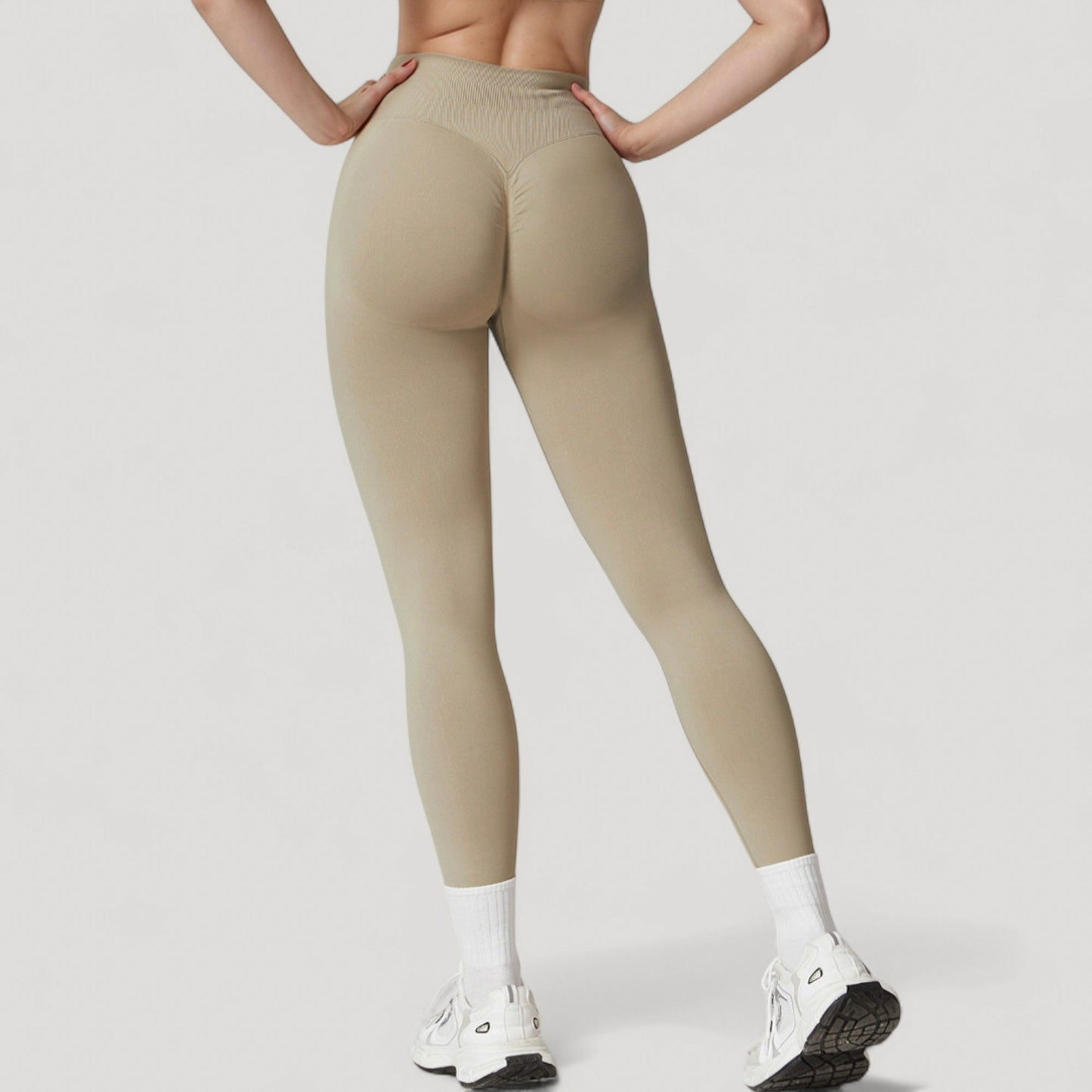 Anna-Kaci Active Women's Seamless High Waist Compression Leggings with Sculpting Back Detail and Stretch Knit Fabric - Small, Gray