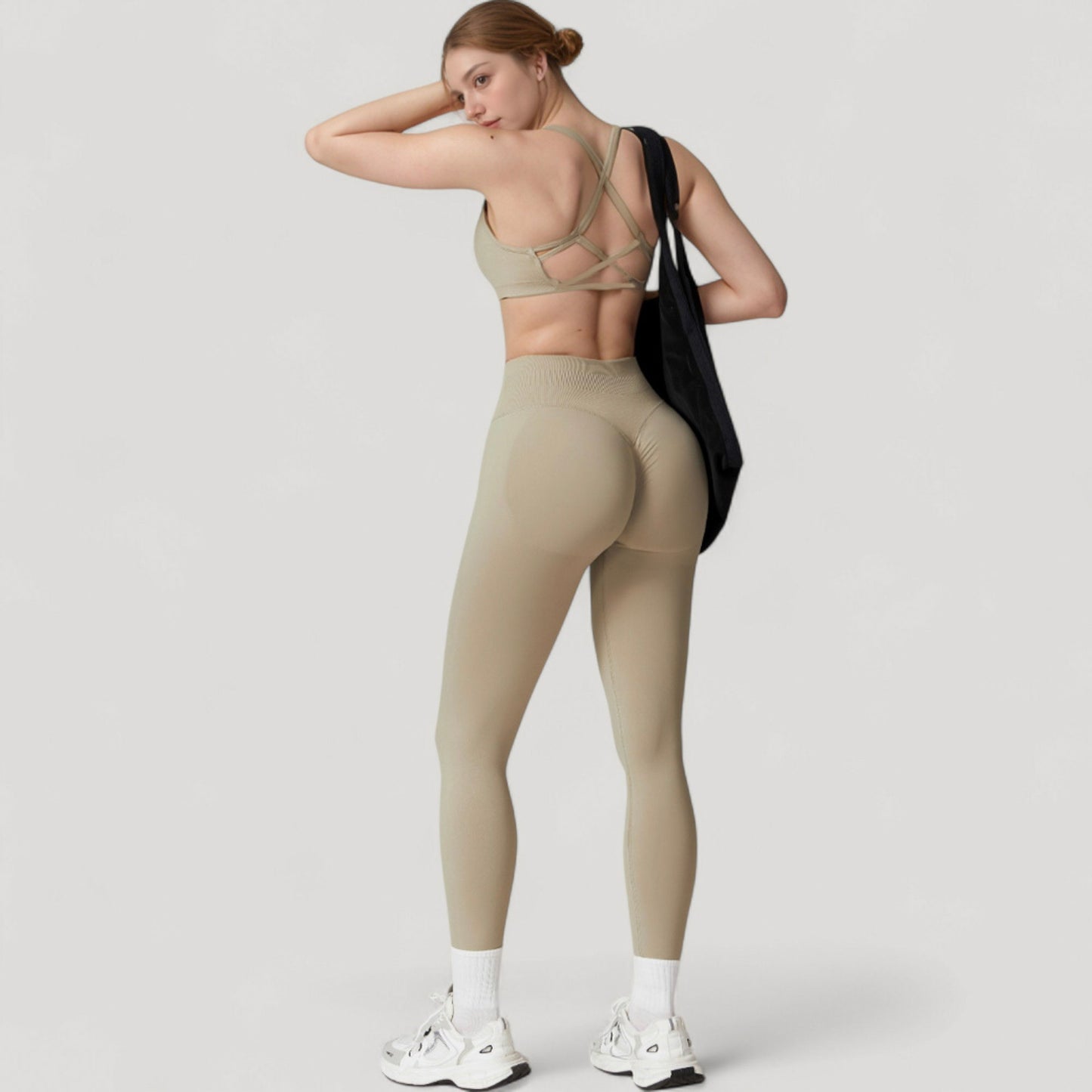 Anna-Kaci Active Women's Seamless High Waist Compression Leggings with Sculpting Back Detail and Stretch Knit Fabric - Small, Gray