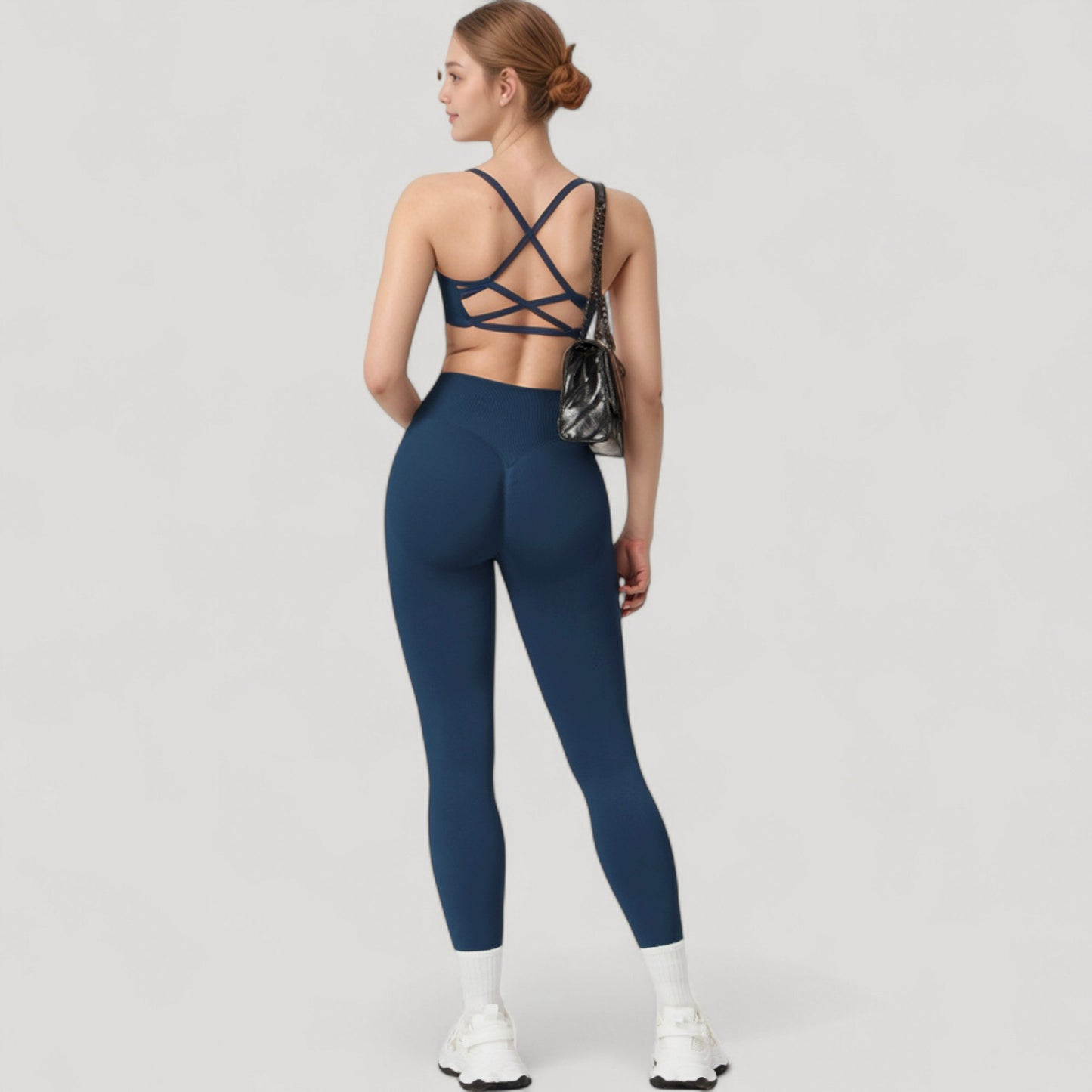 Anna-Kaci Active Women's Seamless High Waist Compression Leggings with Sculpting Back Detail and Stretch Knit Fabric - Small, Gray