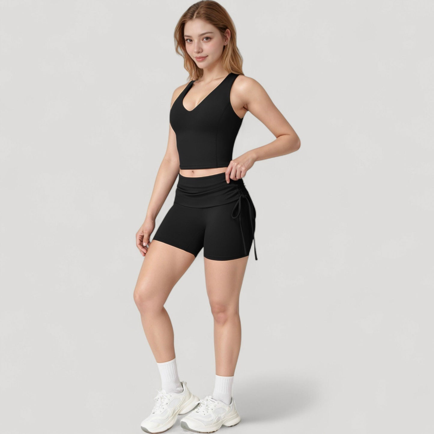 Anna-Kaci Active Women's V-Neck Cropped Tank Top with Racer-Inspired Straps and Smooth Contour Fit for Activewear