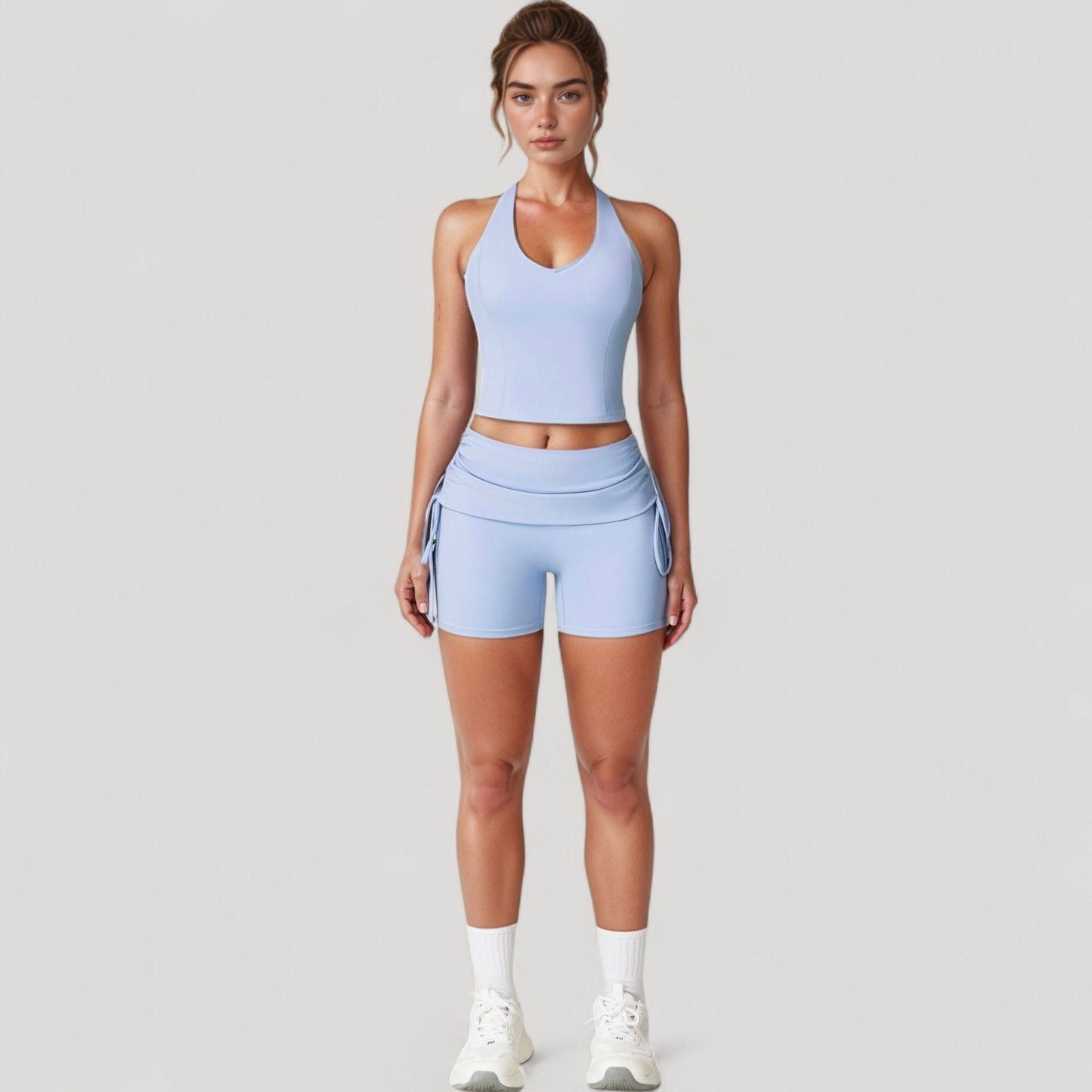 Anna-Kaci Active Women's V-Neck Cropped Tank Top with Racer-Inspired Straps and Smooth Contour Fit for Activewear