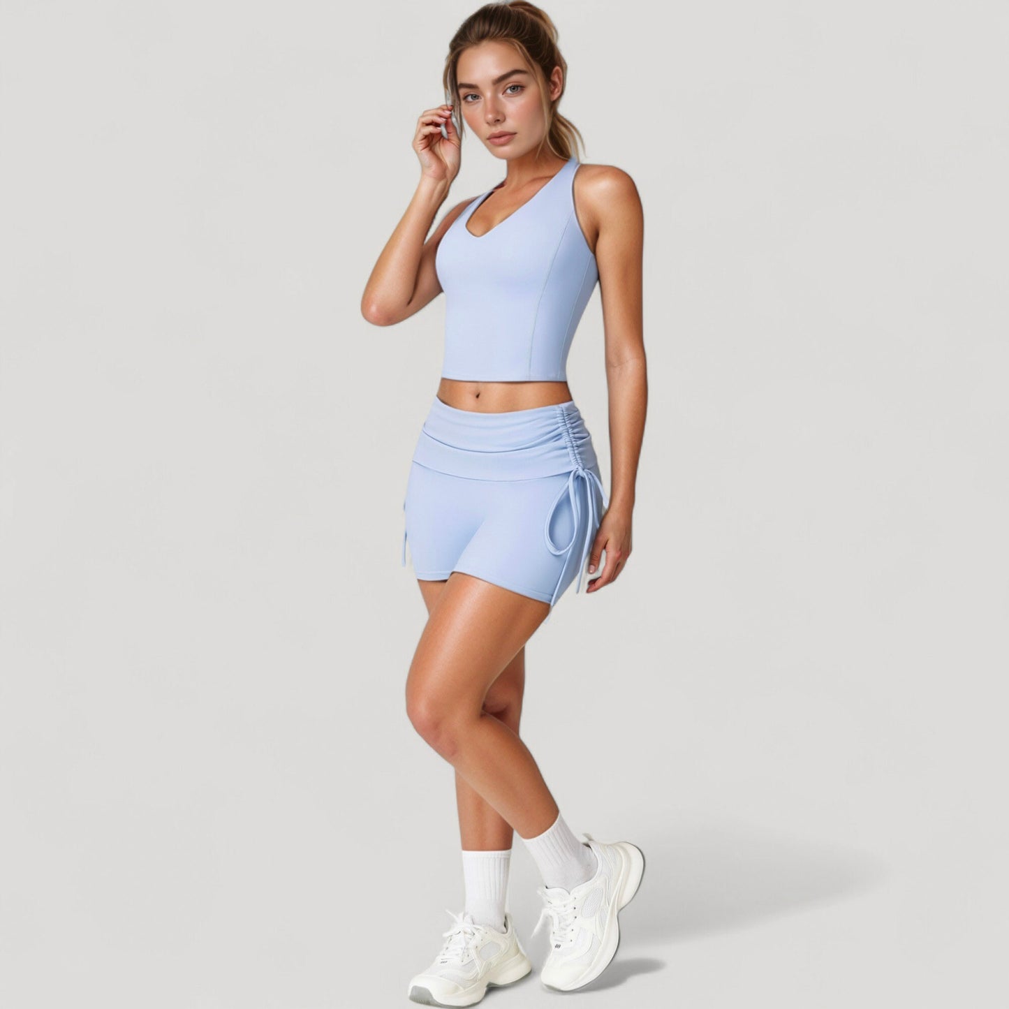 Anna-Kaci Active Women's V-Neck Cropped Tank Top with Racer-Inspired Straps and Smooth Contour Fit for Activewear