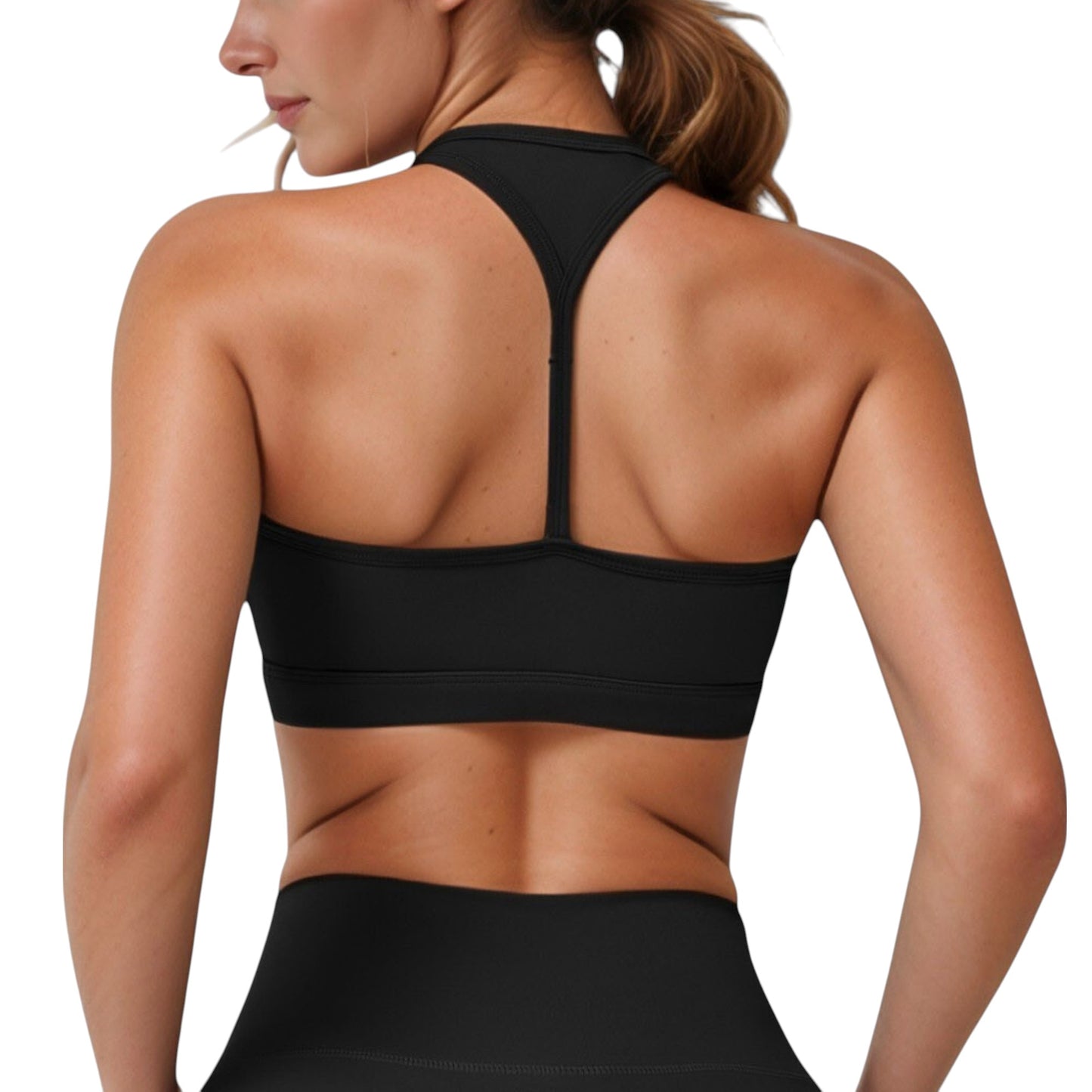Anna-Kaci Active Women's High Neck Sports Bra with Minimalist T-Back Strap Design and Smooth Stretch Compression Fit