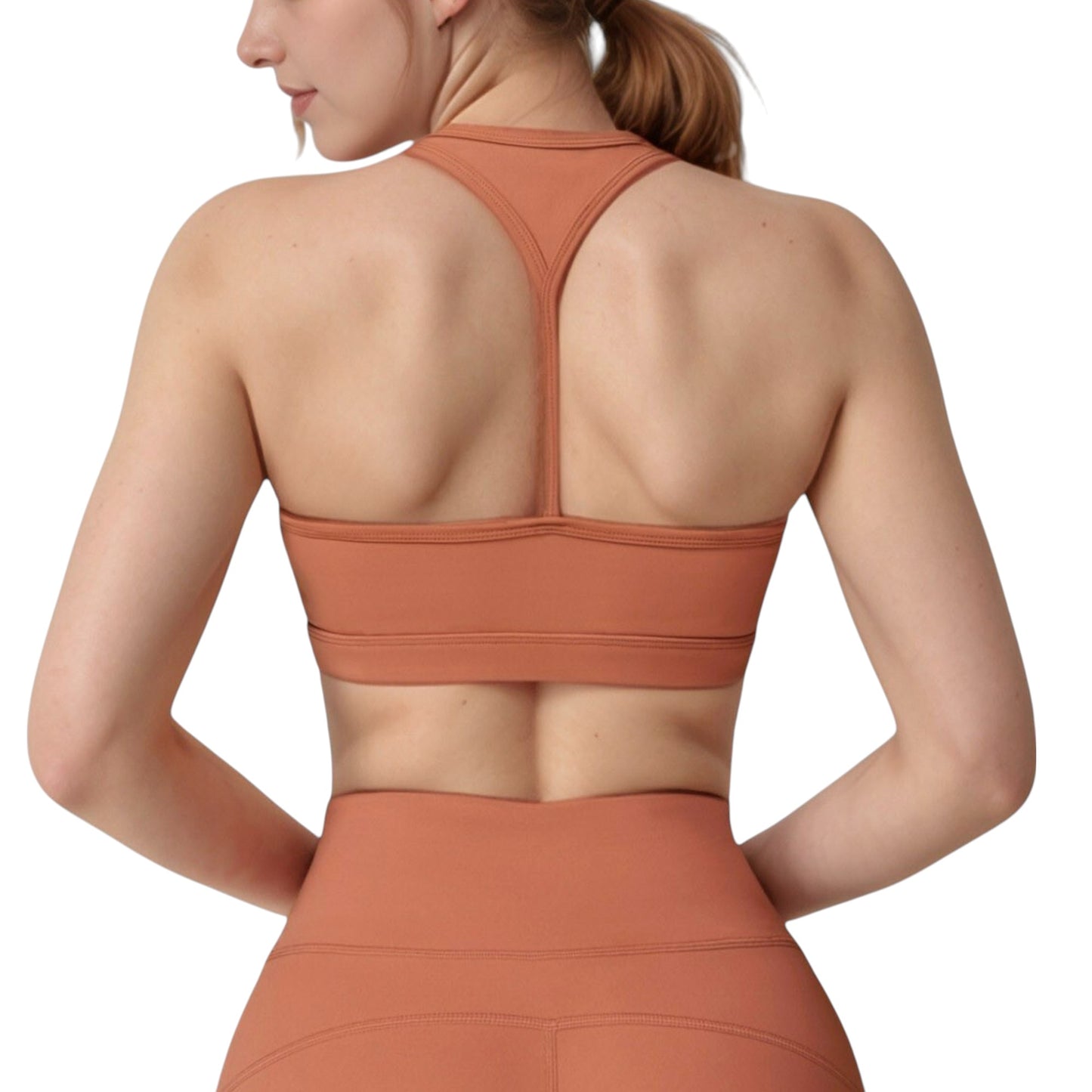 Anna-Kaci Active Women's High Neck Sports Bra with Minimalist T-Back Strap Design and Smooth Stretch Compression Fit