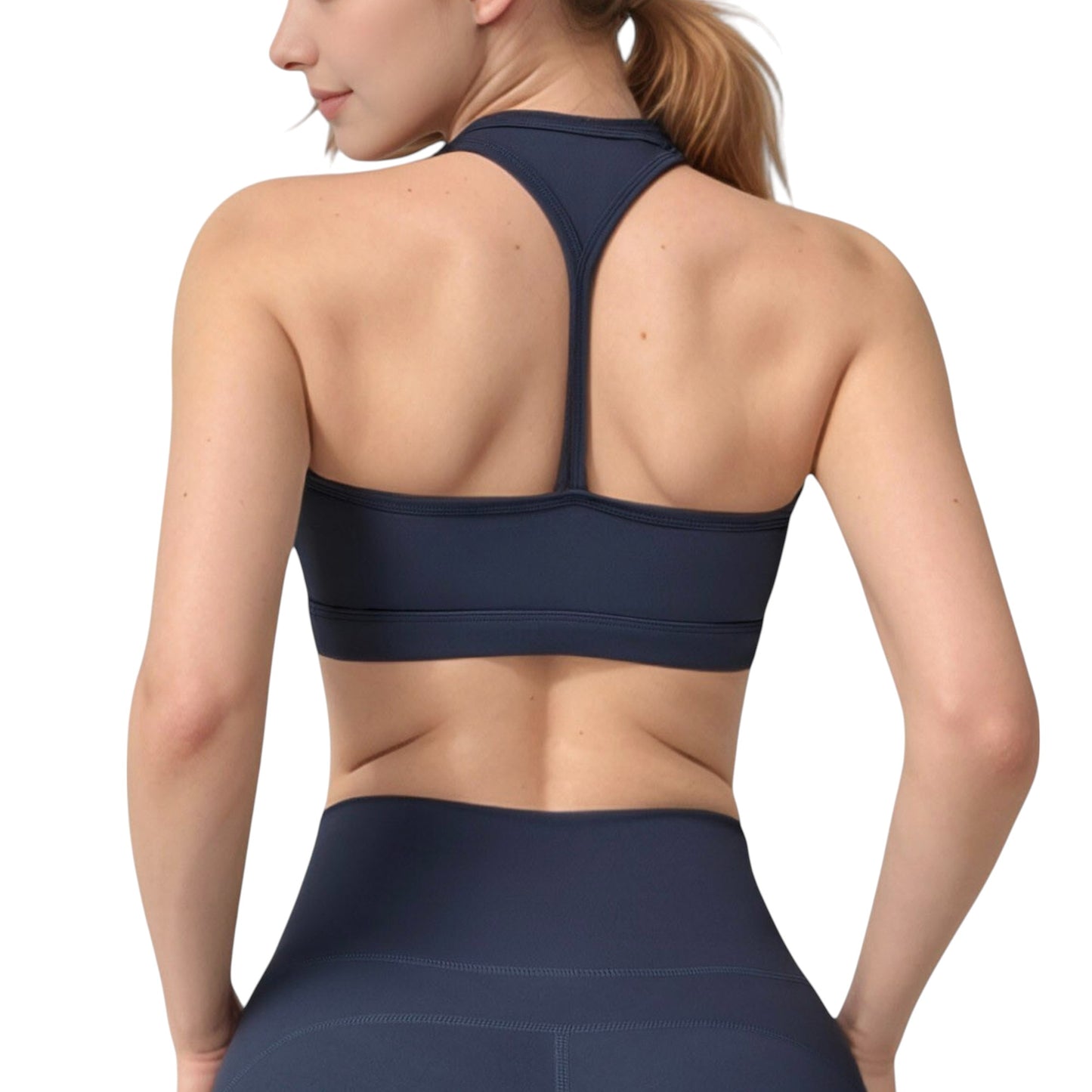 Anna-Kaci Active Women's High Neck Sports Bra with Minimalist T-Back Strap Design and Smooth Stretch Compression Fit