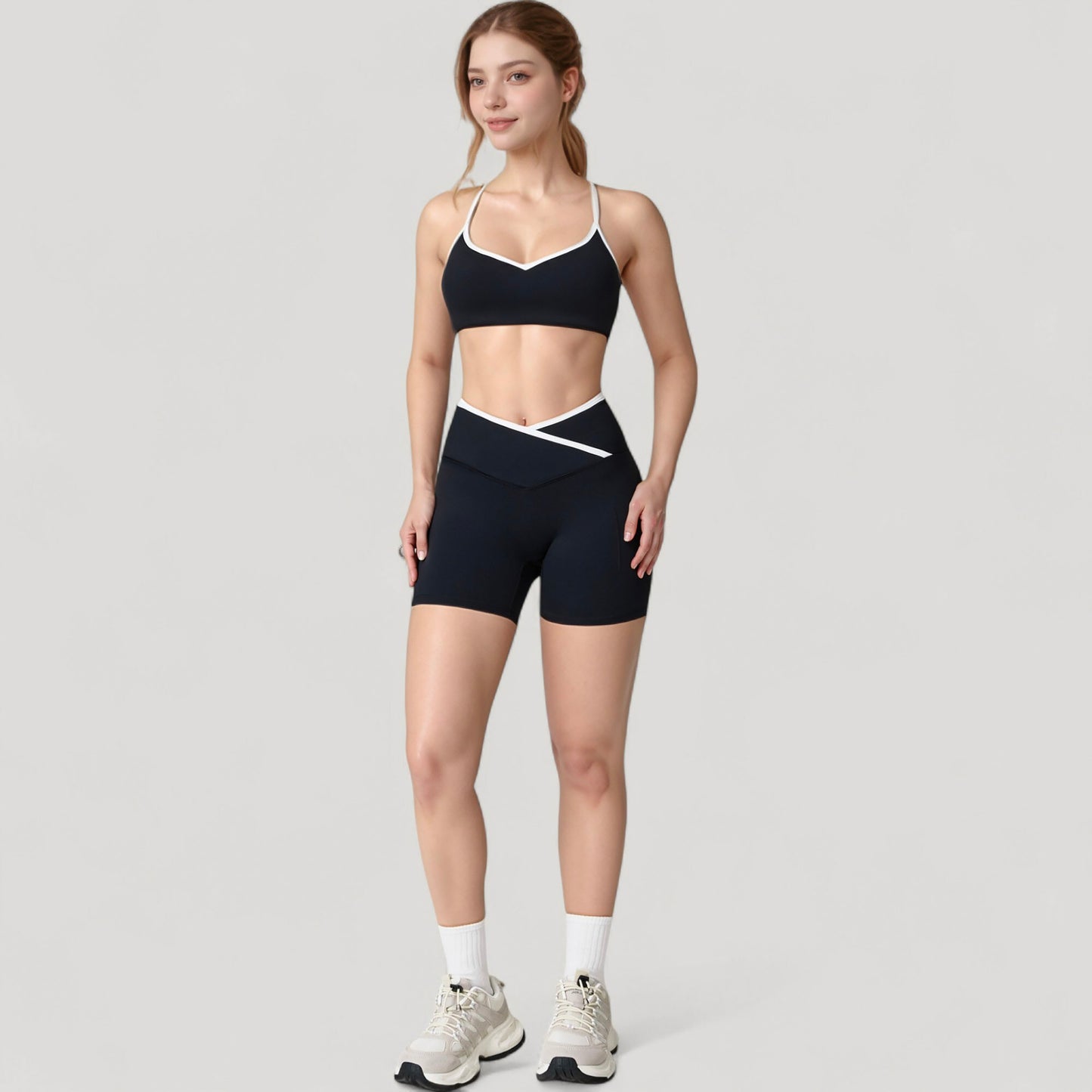 Anna-Kaci Active Women's V-Neck Sports Bra with Contrast Trim and Thin Adjustable Straps