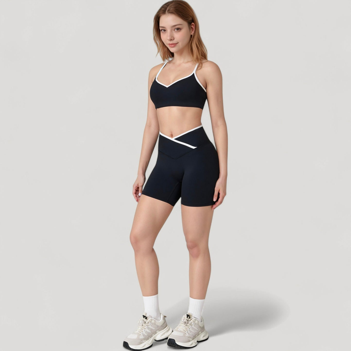 Anna-Kaci Active Women's V-Neck Sports Bra with Contrast Trim and Thin Adjustable Straps