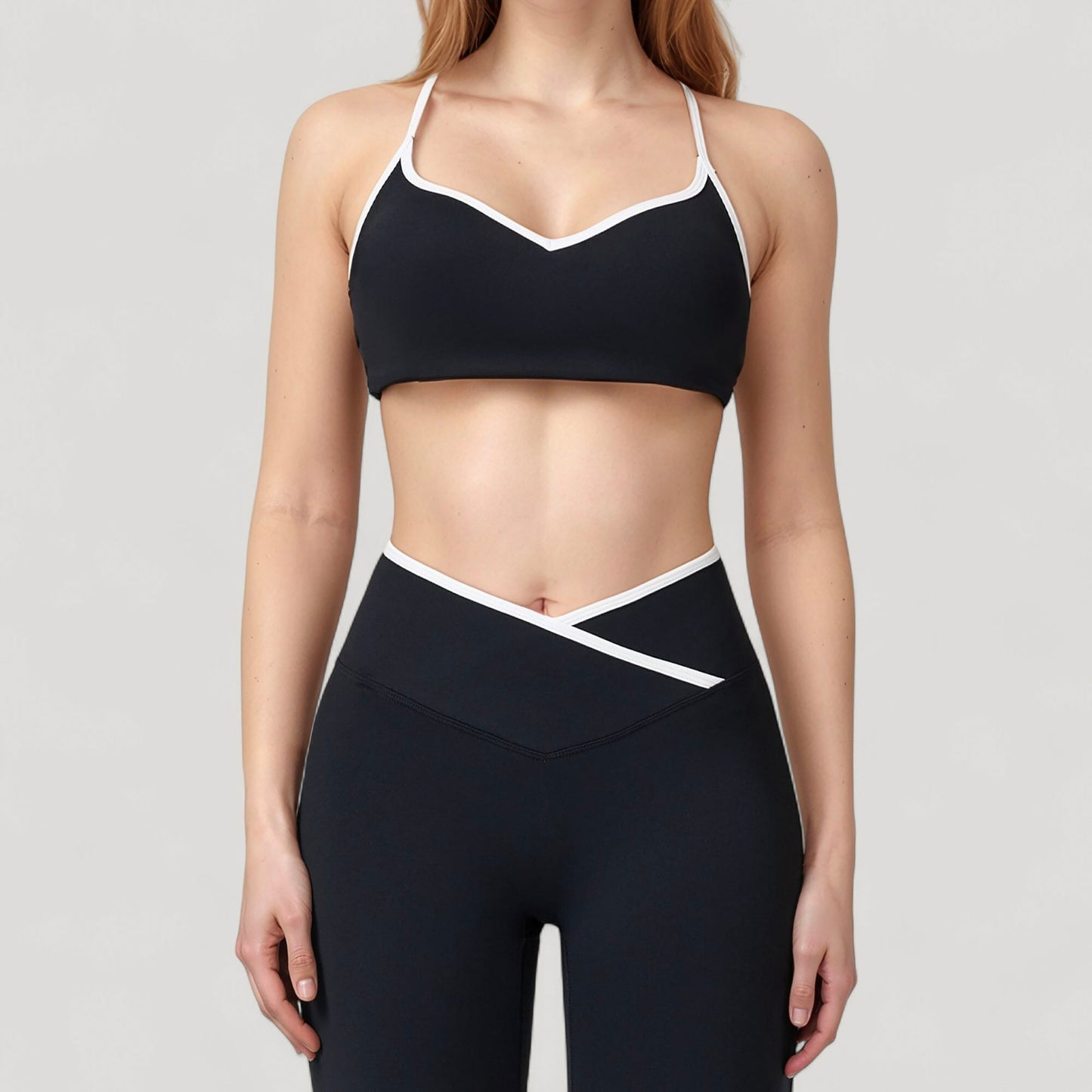 Anna-Kaci Active Women's V-Neck Sports Bra with Contrast Trim and Thin Adjustable Straps