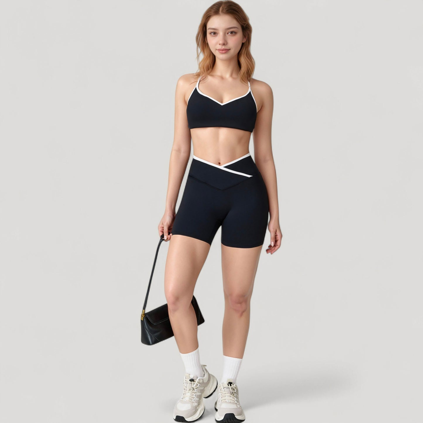 Anna-Kaci Active Women's V-Neck Sports Bra with Contrast Trim and Thin Adjustable Straps