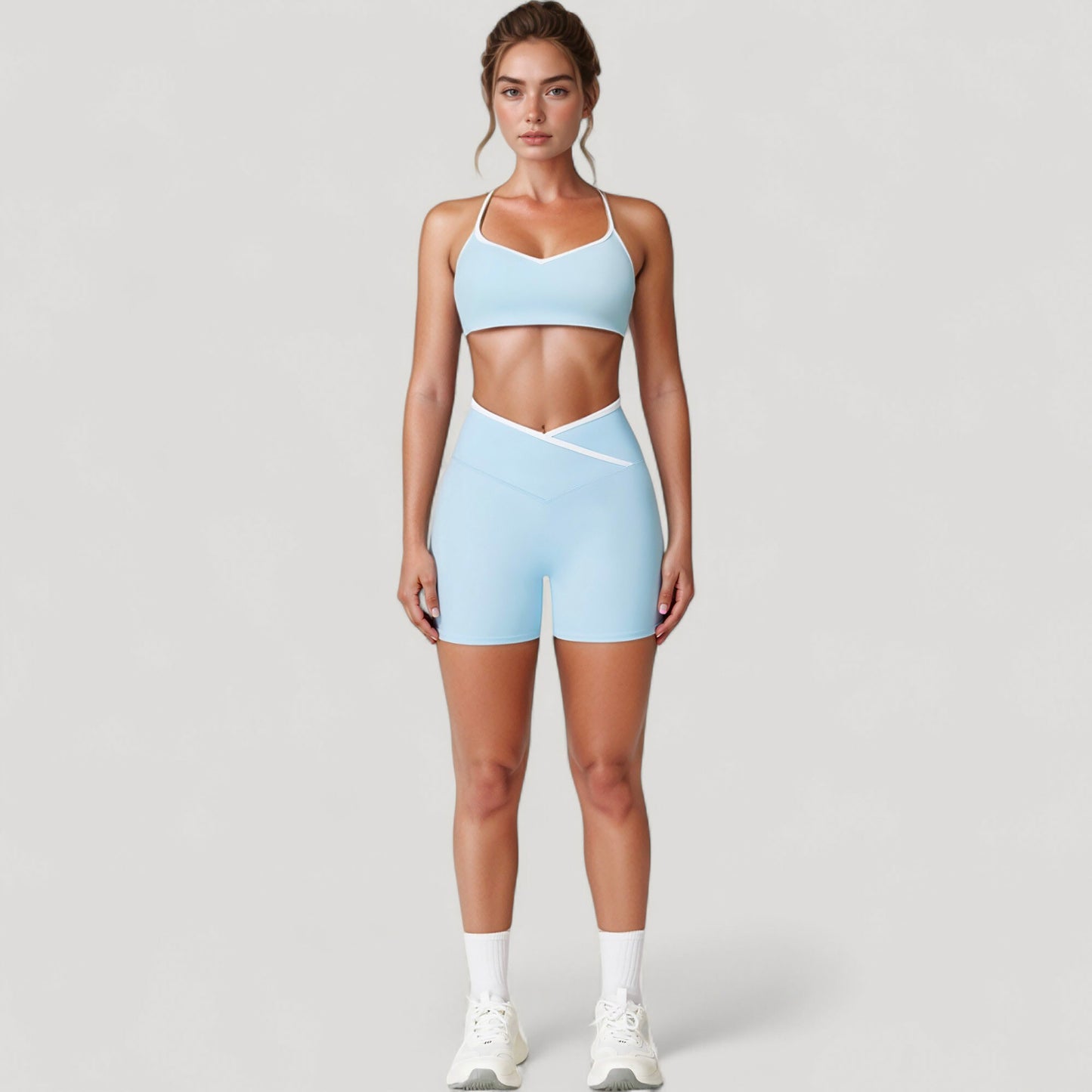 Anna-Kaci Active Women's V-Neck Sports Bra with Contrast Trim and Thin Adjustable Straps