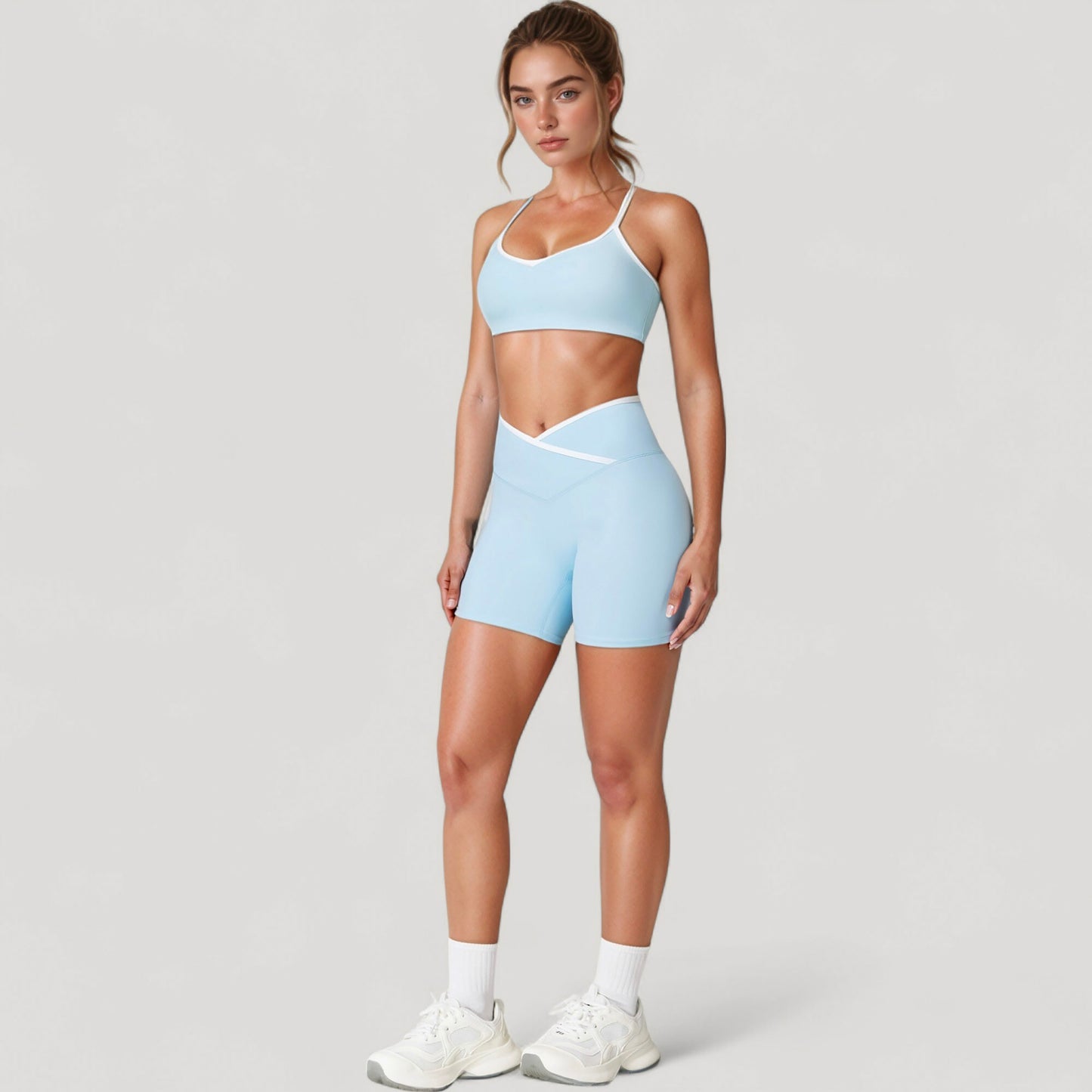 Anna-Kaci Active Women's V-Neck Sports Bra with Contrast Trim and Thin Adjustable Straps