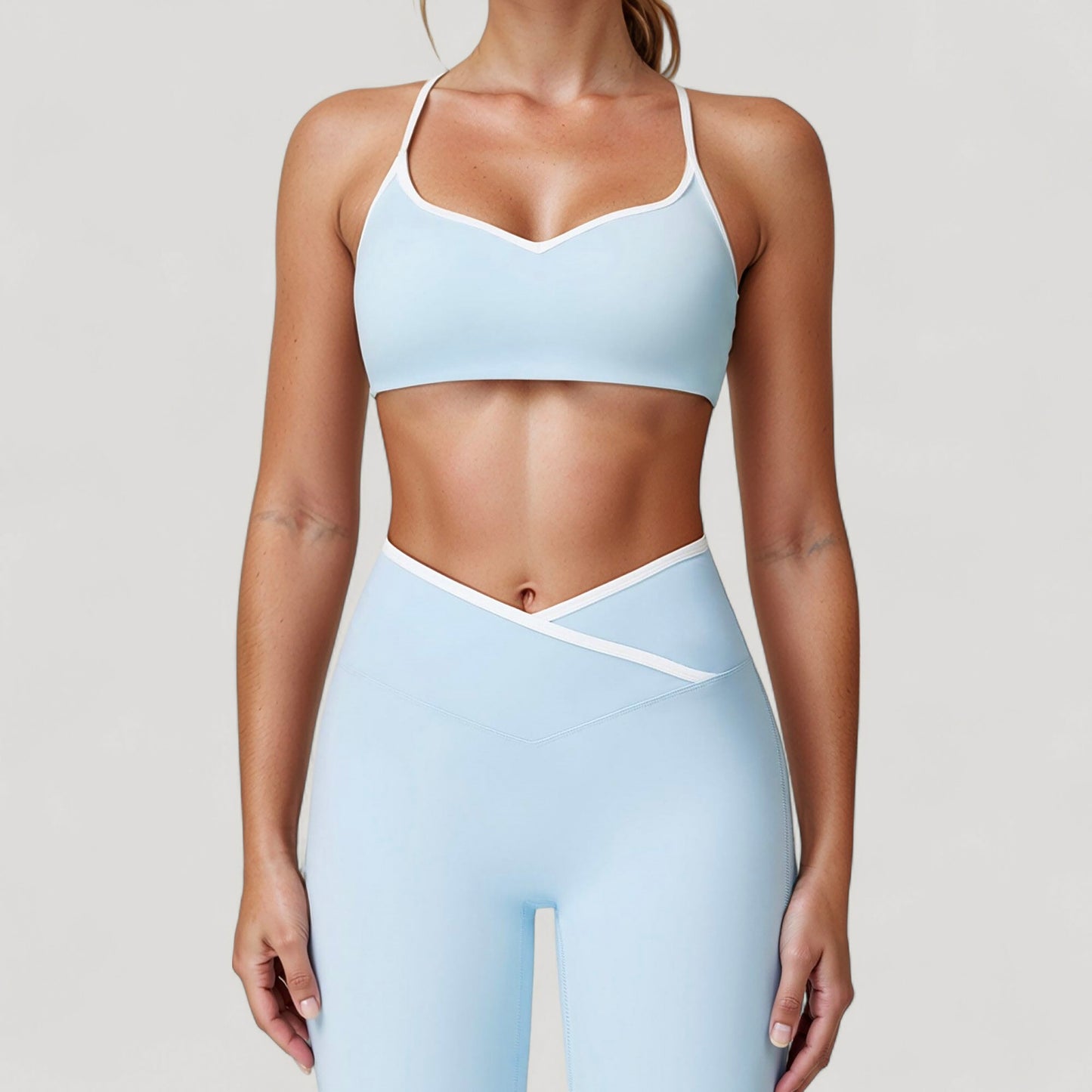 Anna-Kaci Active Women's V-Neck Sports Bra with Contrast Trim and Thin Adjustable Straps
