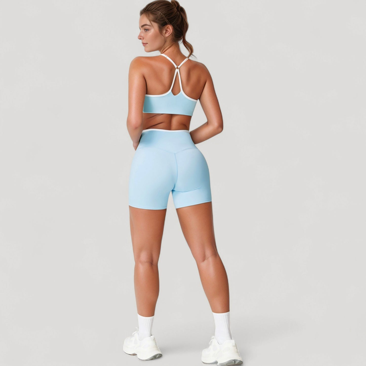 Anna-Kaci Active Women's V-Neck Sports Bra with Contrast Trim and Thin Adjustable Straps
