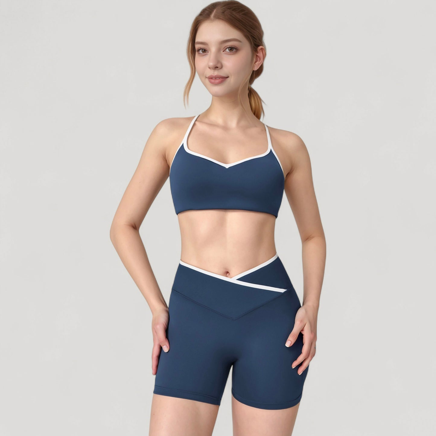 Anna-Kaci Active Women's V-Neck Sports Bra with Contrast Trim and Thin Adjustable Straps