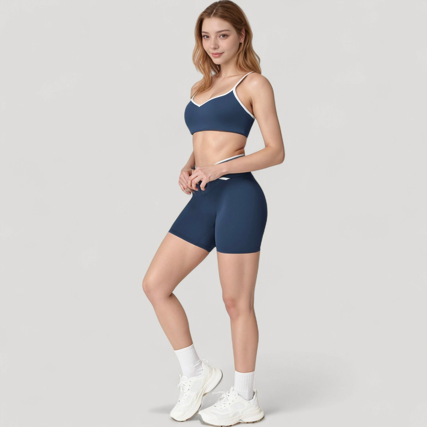 Anna-Kaci Active Women's V-Neck Sports Bra with Contrast Trim and Thin Adjustable Straps