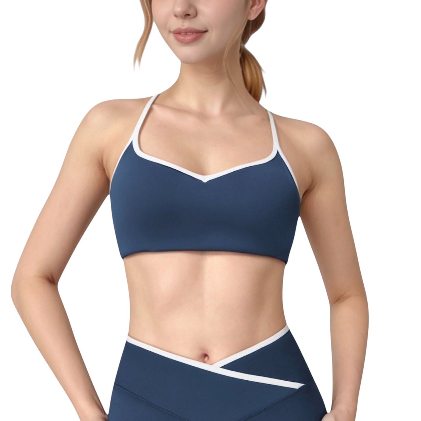 Anna-Kaci Active Women's V-Neck Sports Bra with Contrast Trim and Thin Adjustable Straps