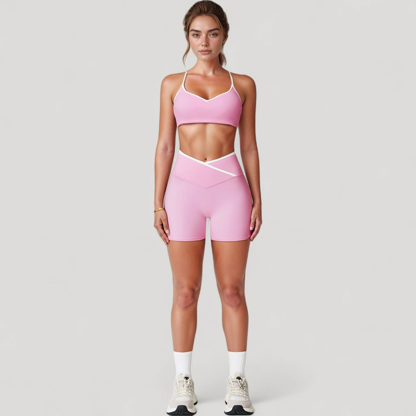 Anna-Kaci Active Women's V-Neck Sports Bra with Contrast Trim and Thin Adjustable Straps