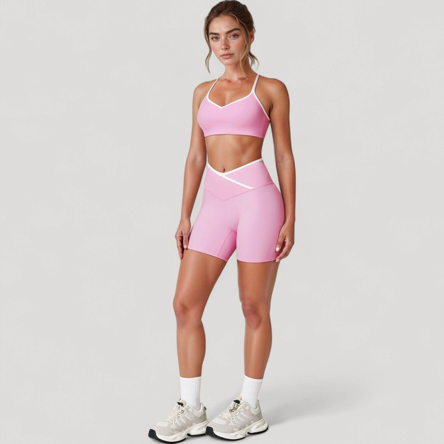 Anna-Kaci Active Women's V-Neck Sports Bra with Contrast Trim and Thin Adjustable Straps