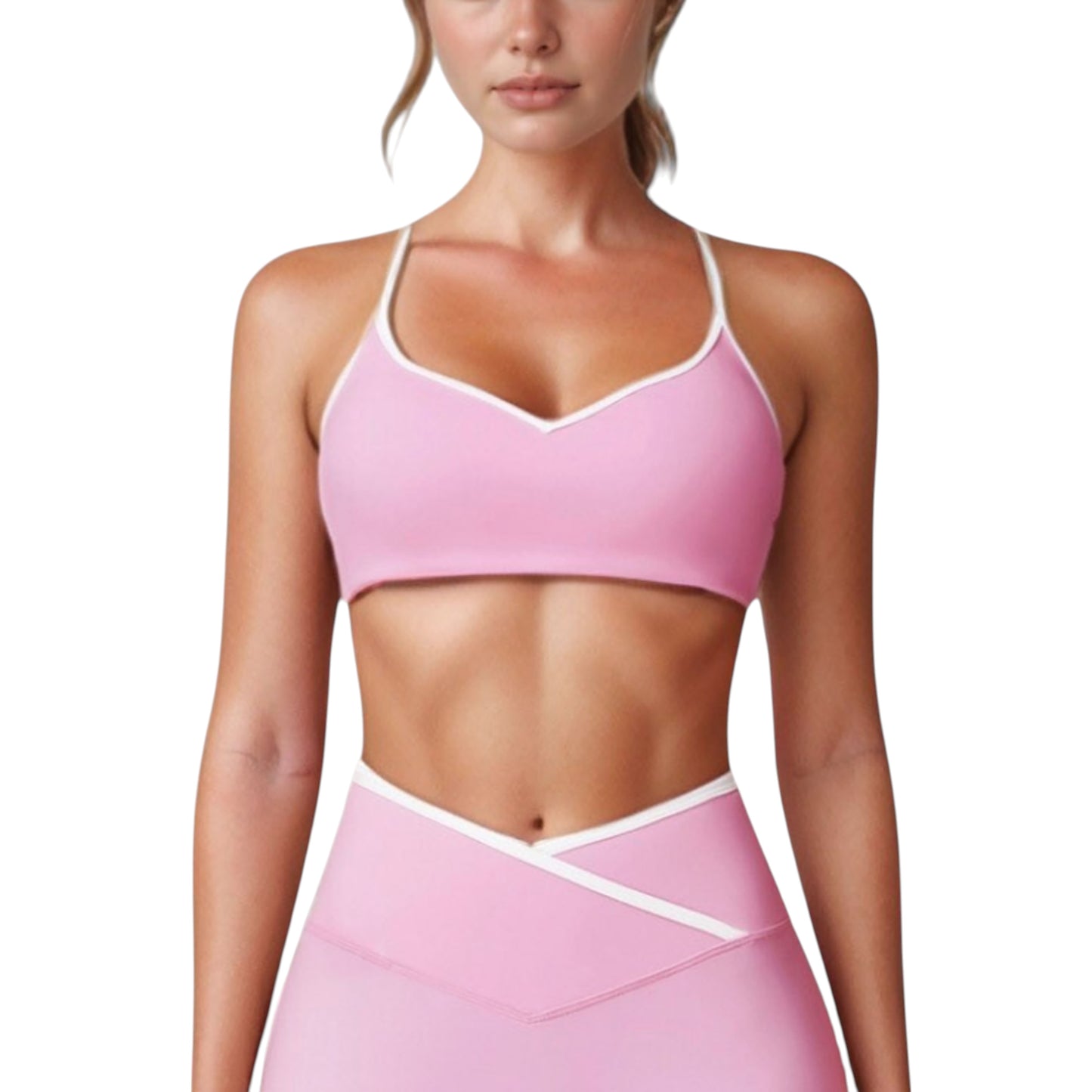 Anna-Kaci Active Women's V-Neck Sports Bra with Contrast Trim and Thin Adjustable Straps