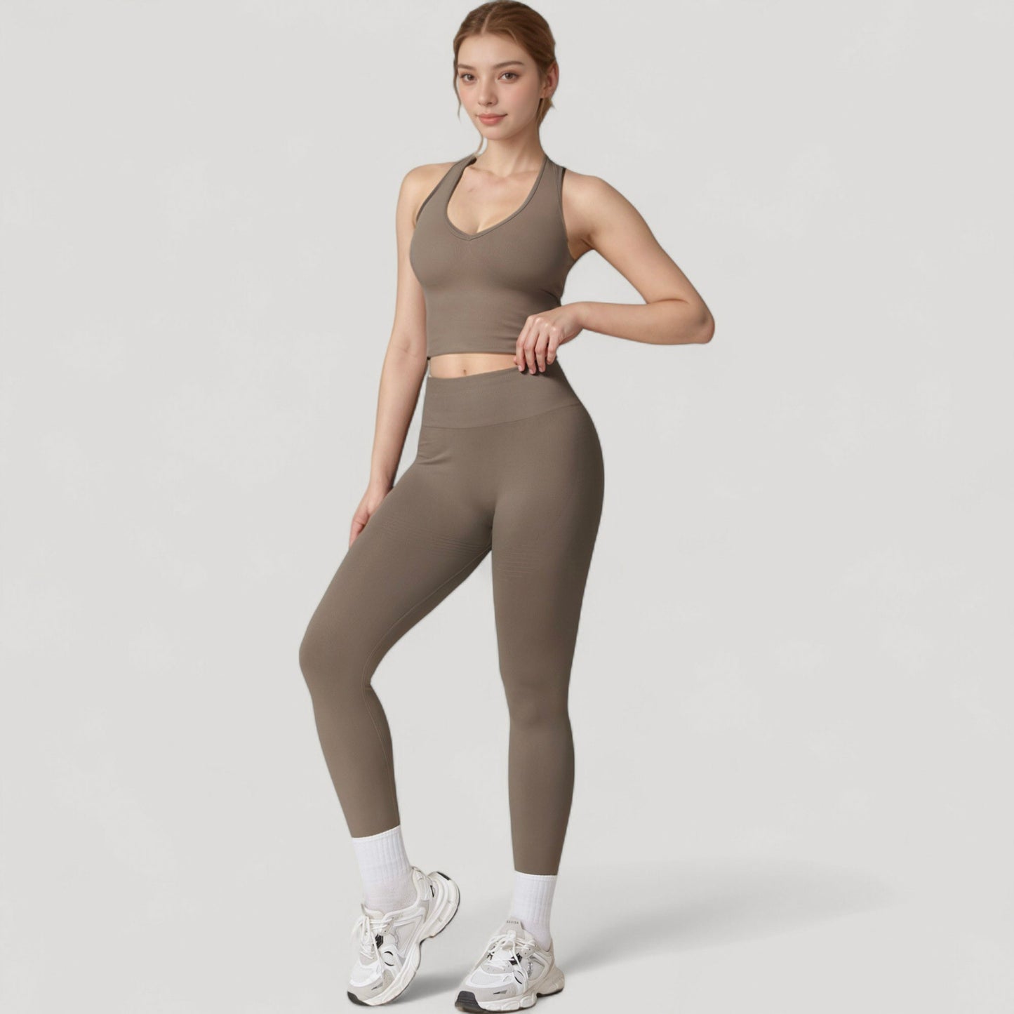 Anna-Kaci Active Women's Seamless Ribbed Knit Halter Crop Top with V-Neckline and Built-In Support