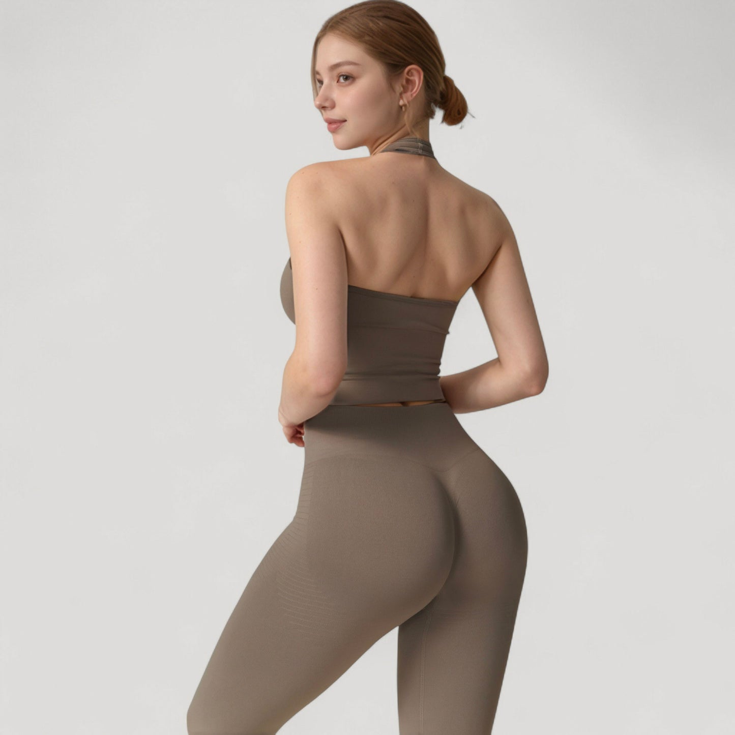 Anna-Kaci Active Women's Seamless Ribbed Knit Halter Crop Top with V-Neckline and Built-In Support