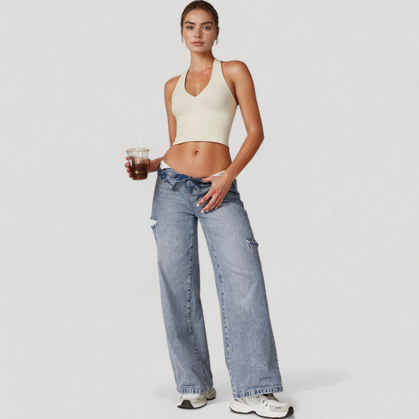 Anna-Kaci Active Women's Seamless Ribbed Knit Halter Crop Top with V-Neckline and Built-In Support