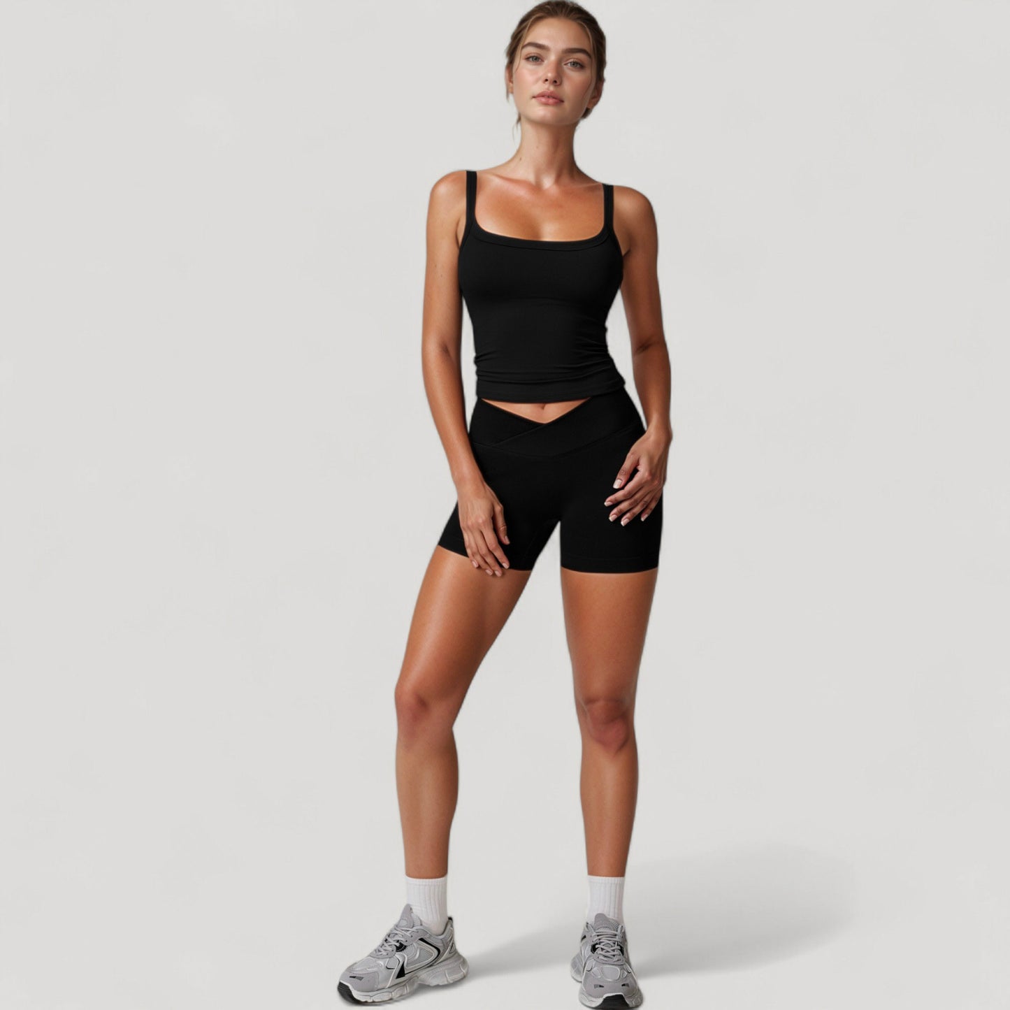 Anna-Kaci Active Women's High Waist Seamless Ribbed Biker Shorts with Crossover Waistband and Compression Fit