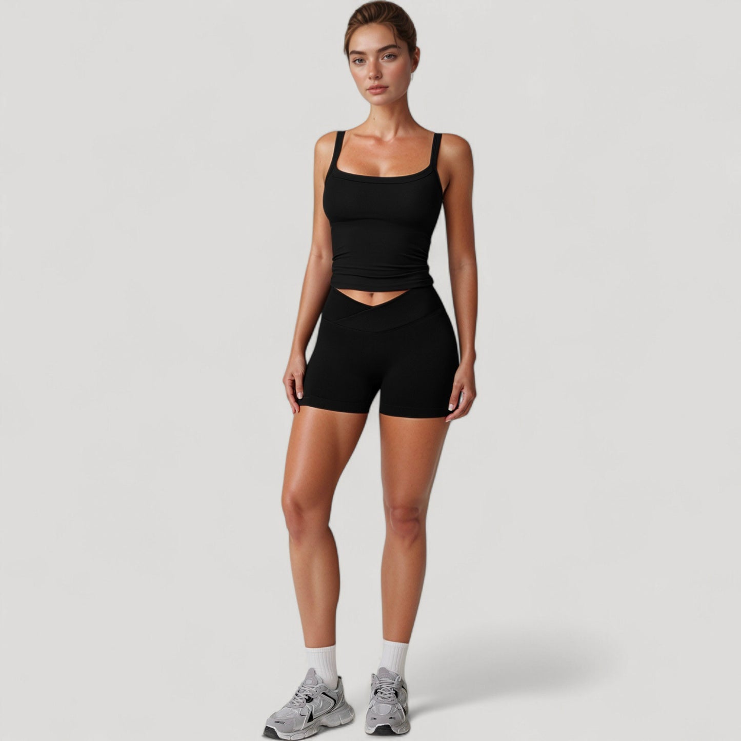 Anna-Kaci Active Women's High Waist Seamless Ribbed Biker Shorts with Crossover Waistband and Compression Fit