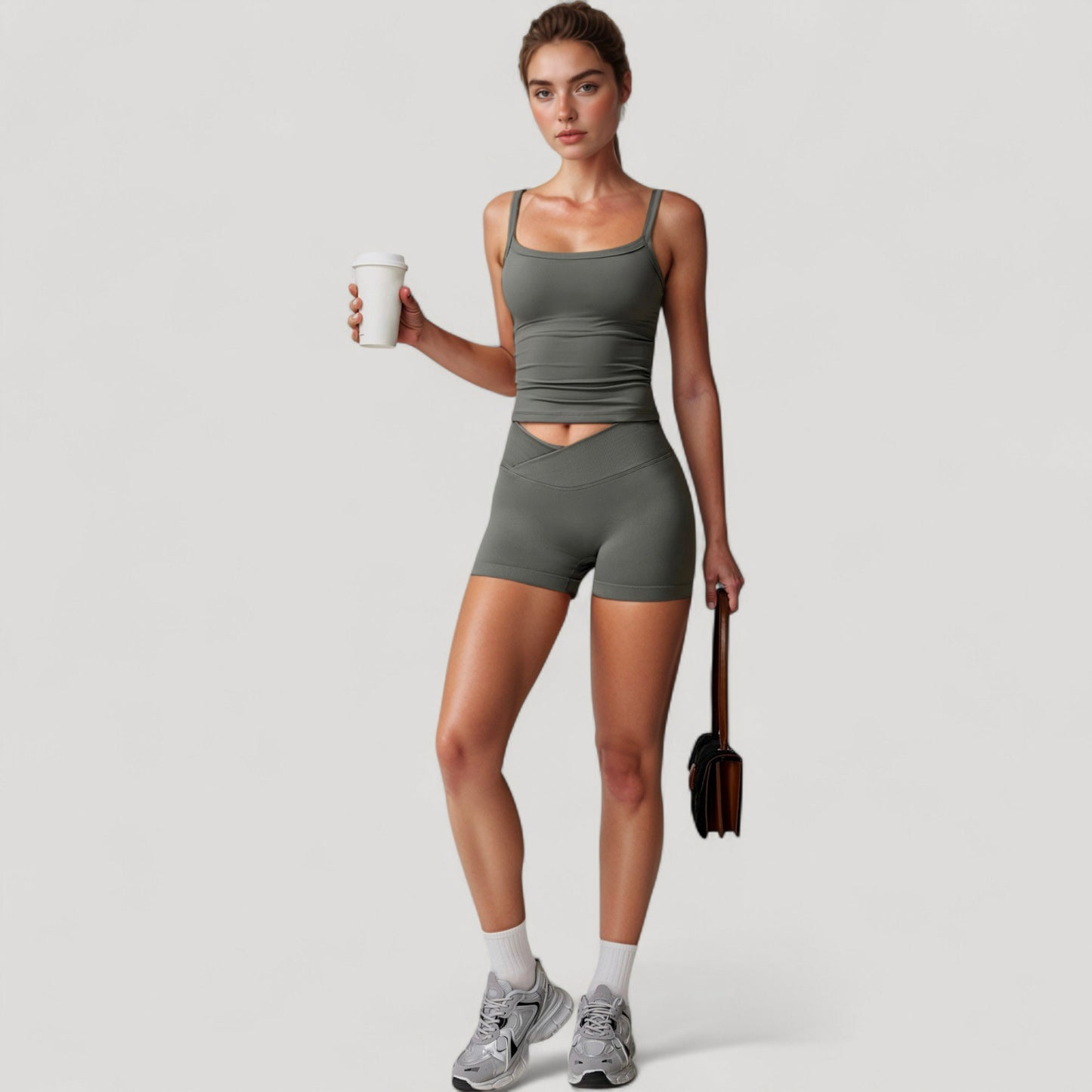 Anna-Kaci Active Women's High Waist Seamless Ribbed Biker Shorts with Crossover Waistband and Compression Fit