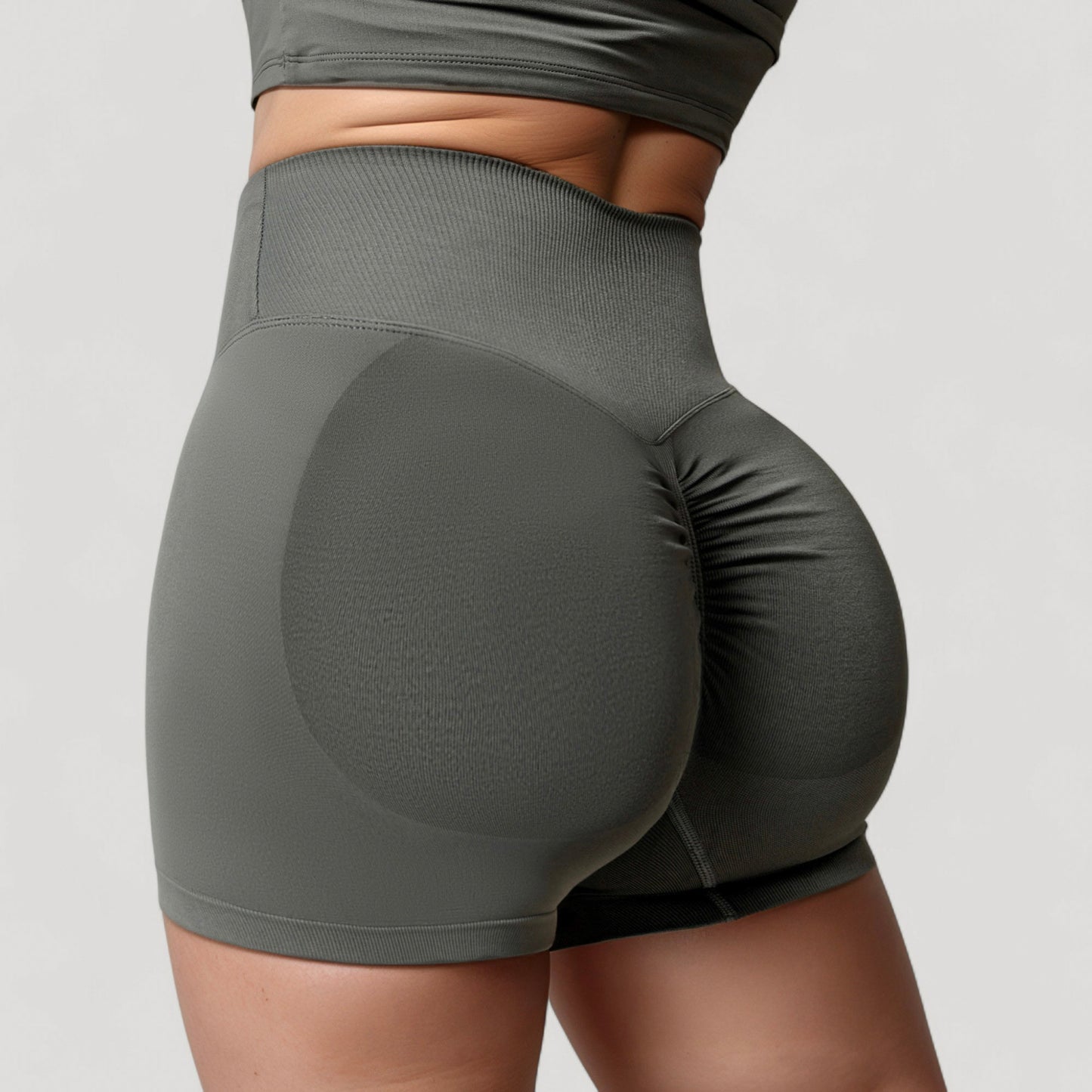 Anna-Kaci Active Women's High Waist Seamless Ribbed Biker Shorts with Crossover Waistband and Compression Fit