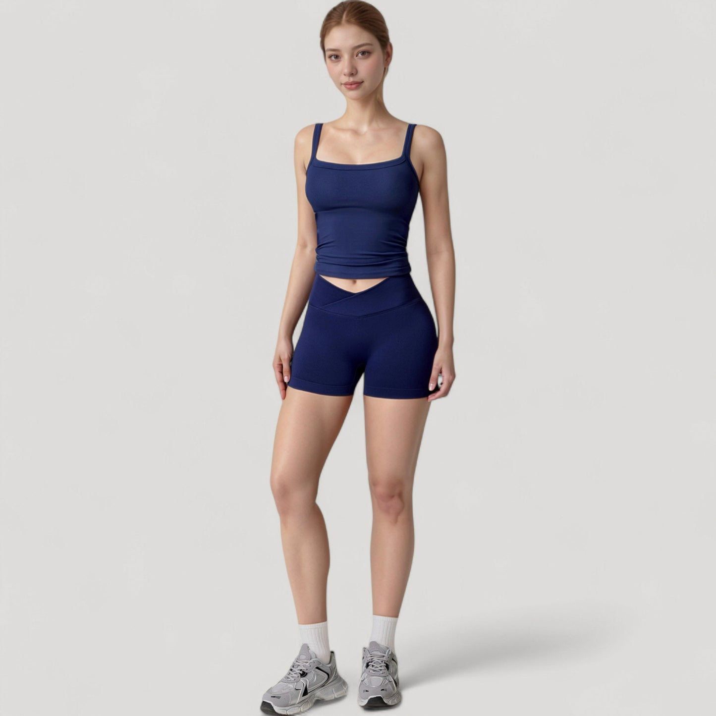 Anna-Kaci Active Women's High Waist Seamless Ribbed Biker Shorts with Crossover Waistband and Compression Fit