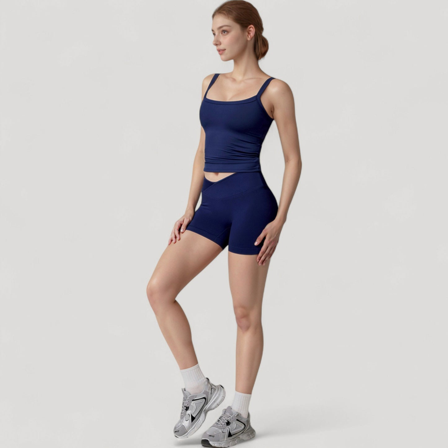 Anna-Kaci Active Women's High Waist Seamless Ribbed Biker Shorts with Crossover Waistband and Compression Fit