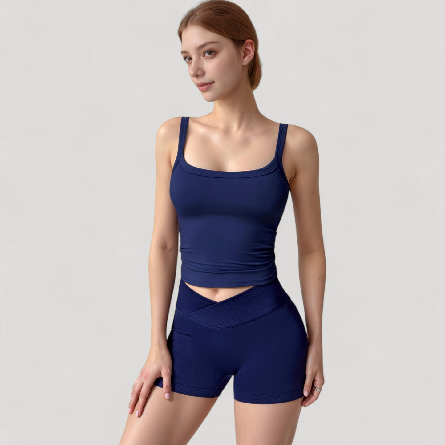 Anna-Kaci Active Women's High Waist Seamless Ribbed Biker Shorts with Crossover Waistband and Compression Fit